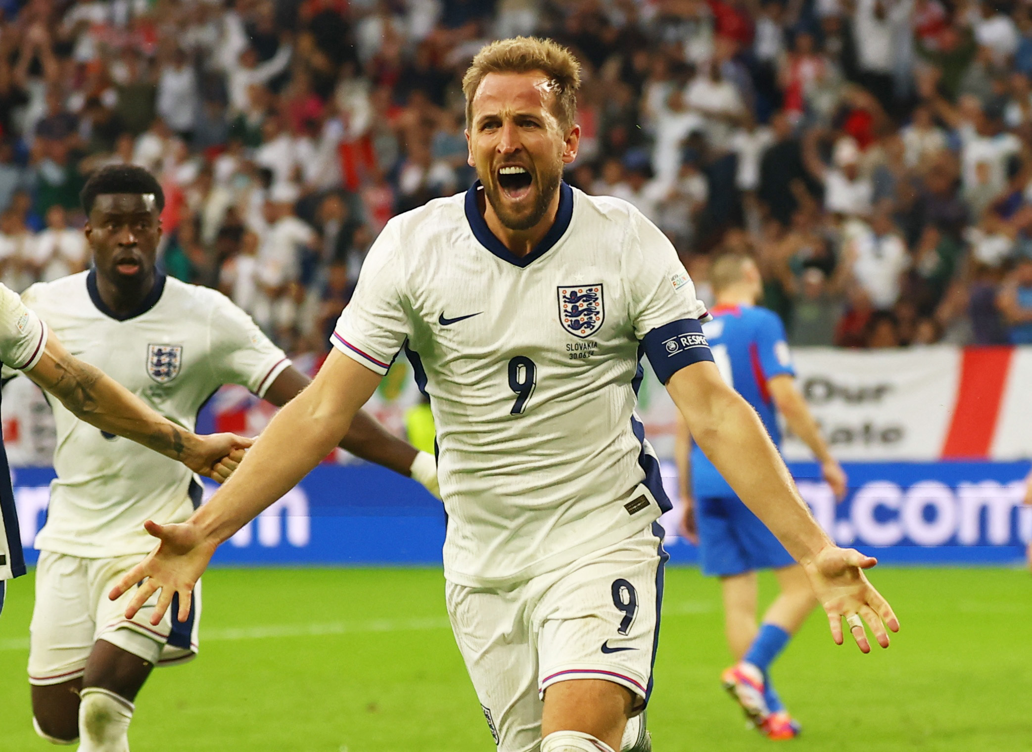 Soccer Football - Euro 2024 - Round of 16 - England v Slovakia - Arena AufSchalke, Gelsenkirchen, Germany - June 30, 2024 England's Harry Kane celebrates scoring their second goal REUTERS