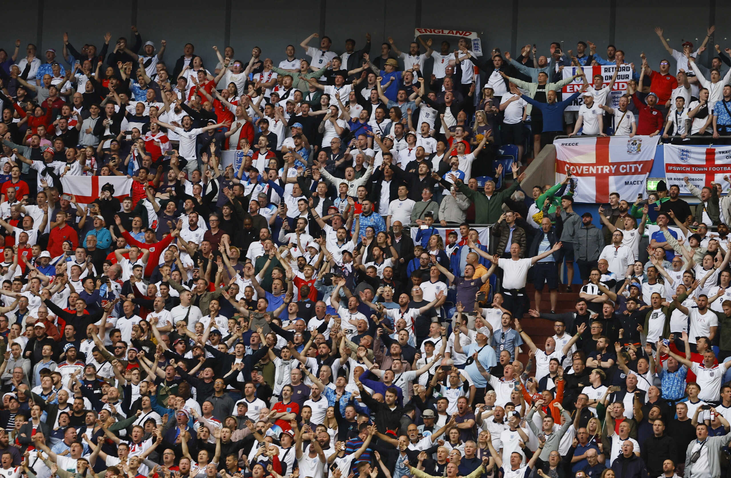 Soccer Football - Euro 2024 - Group C - Serbia v England - Arena AufSchalke, Gelsenkirchen, Germany - June 16, 2024 England fans inside the stadium before the match REUTERS