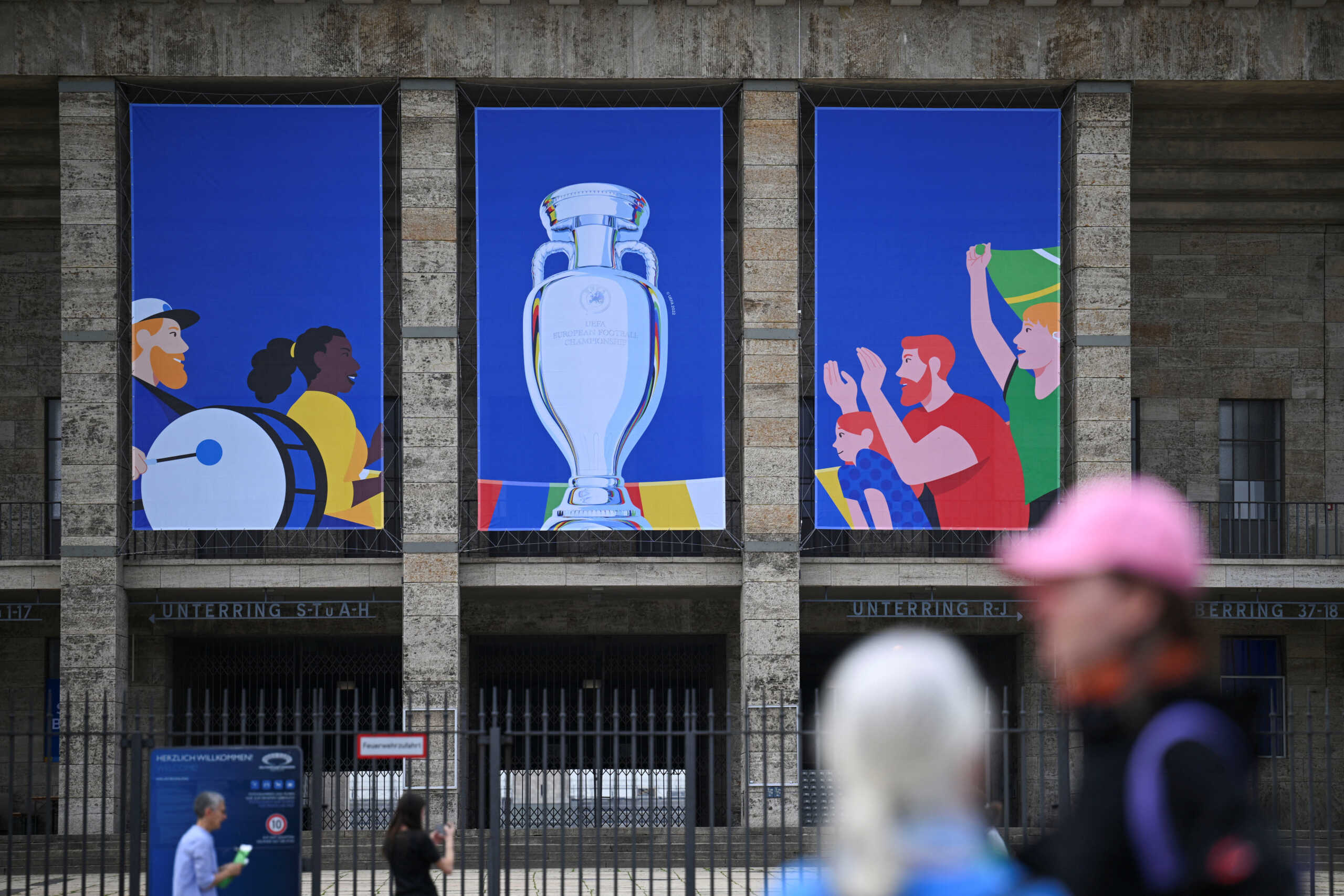 A view shows an Euro 2024 logo at the Olympic Stadium (Olympiastadion Berlin) ahead of the UEFA Euro 2024 in Berlin, Germany May 30, 2024.  REUTERS