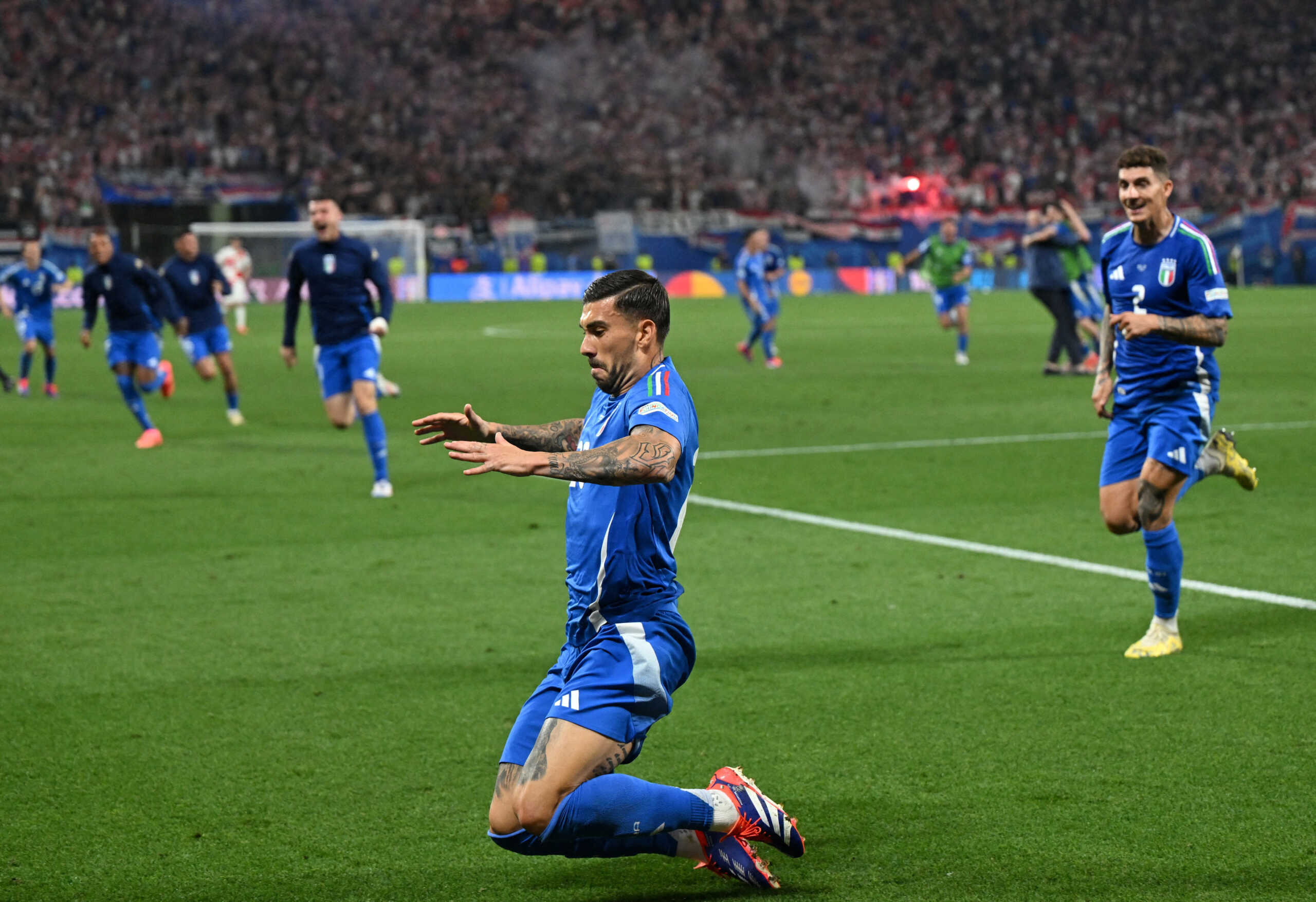 Soccer Football - Euro 2024 - Group B - Croatia v Italy - Leipzig Stadium, Leipzig, Germany - June 24, 2024  Italy's Mattia Zaccagni celebrates scoring their first goal REUTERS