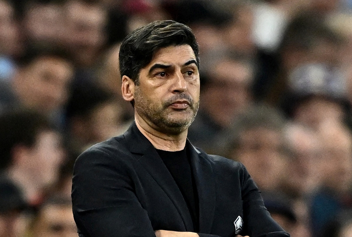 FILE PHOTO: Soccer Football - Europa Conference League - Quarter Final - First Leg - Aston Villa v Lille - Villa Park, Birmingham, Britain - April 11, 2024 Lille coach Paulo Fonseca reacts REUTERS