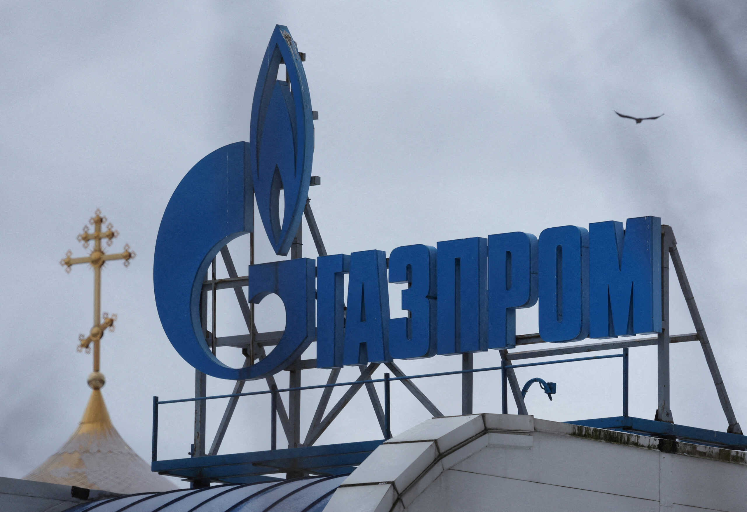 FILE PHOTO: A view shows the Gazprom logo installed on the roof of building in Saint Petersburg, Russia February 5, 2024.  REUTERS