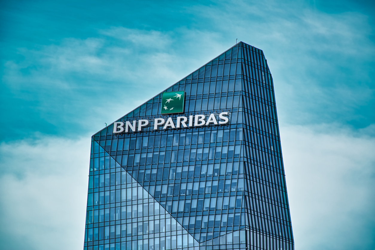 Milan, Italy 08.08.2020: The Diamond Tower, Torre Diamante or Diamantone skyscraper. Italian headquarter building of the French international banking group, BNP Paribas