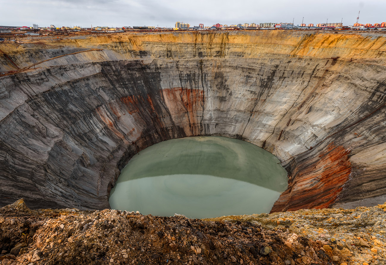 One of the deepest quarries in the world. Kimberlite pipe, Mirny Yakutia