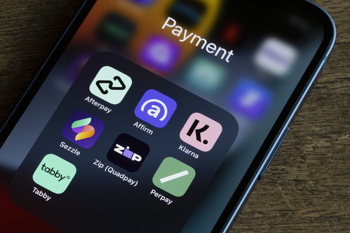Portland, OR, USA - Oct 20, 2021: Assorted payment apps offering Buy Now Pay Later services are seen on an iPhone, including Afterpay, Affirm, Klarna, Sezzle, Zip (Quadpay), Perpay, and Tabby.
