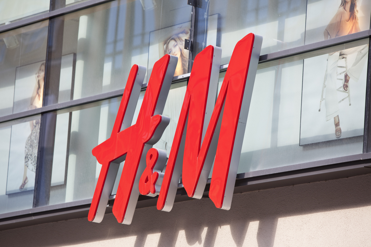 Munich, Germany - April 3, 2011: Logo of the Swedish retail-clothing company Hennes & Mauritz (H&M) on a store in the center of Munich (pedestrian area Kaufinger Street).