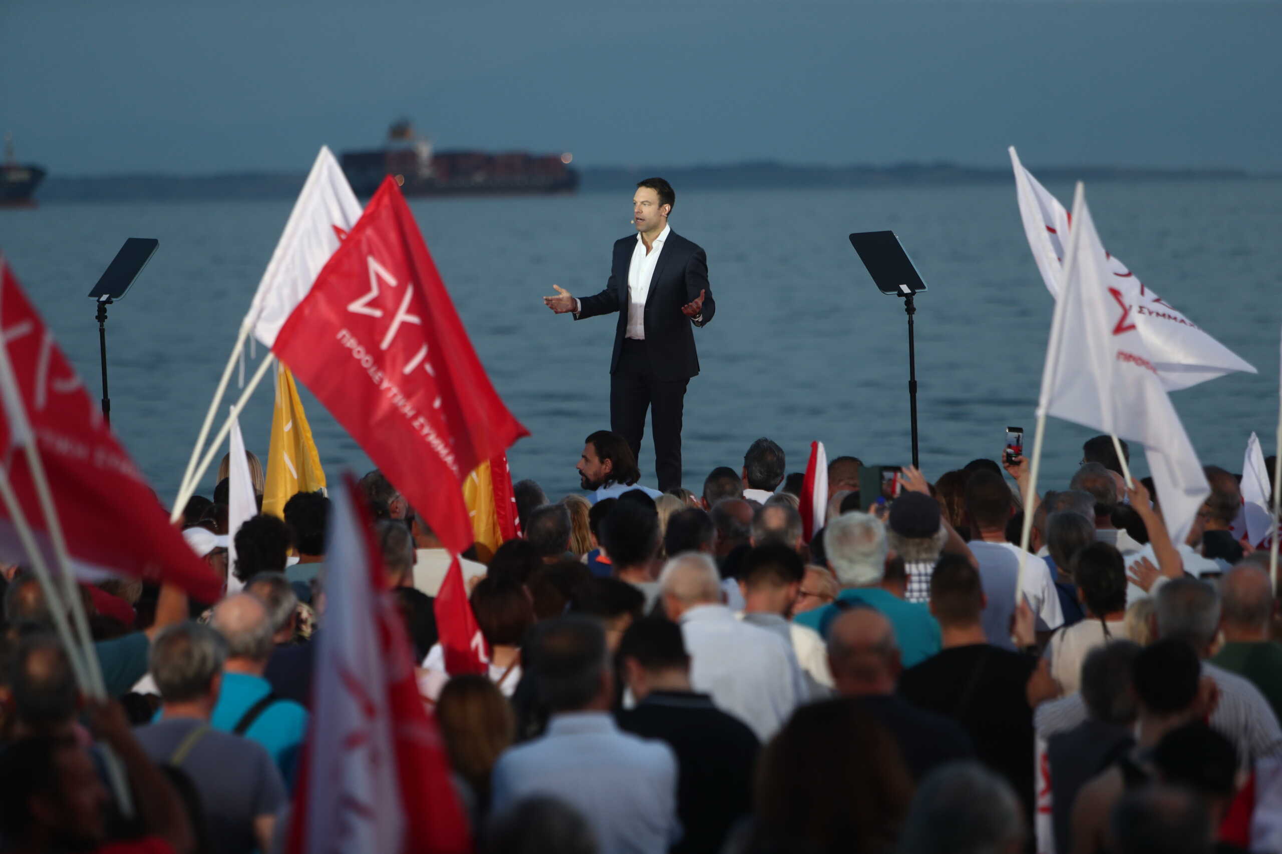 Προεκλογική ομιλία του προέδρου του ΣΥΡΙΖΑ - Προοδευτική Συμμαχία, Στέφανου Κασσελάκη στην Θεσσαλονίκη, Δευτέρα 3 Ιουνίου 2024. 
(ΒΑΣΙΛΗΣ ΒΕΡΒΕΡΙΔΗΣ