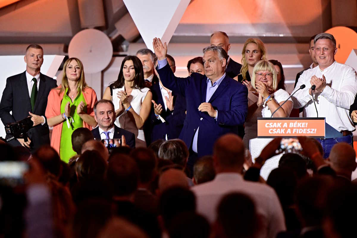 Hungarian Prime Minister Viktor Orban gestures after the announcement of the partial results of the European Parliament and municipal elections, in Budapest, Hungary, June 10, 2024. REUTERS