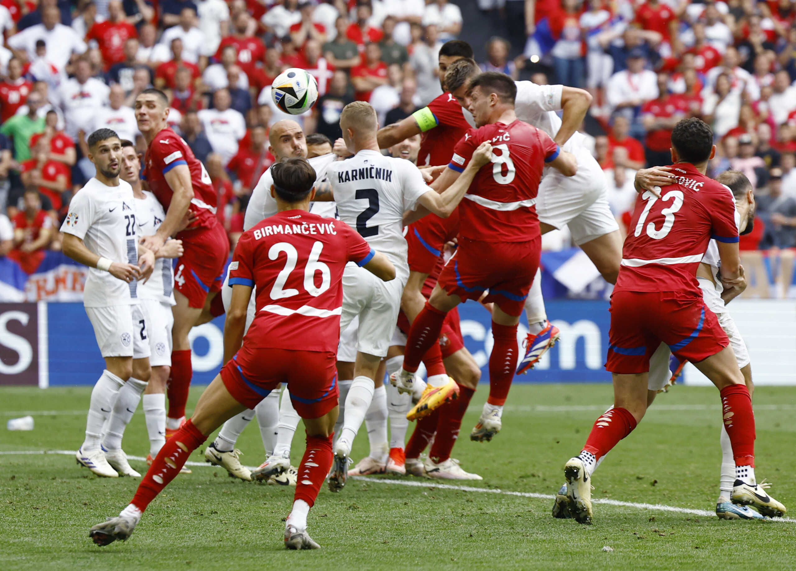Soccer Football - Euro 2024 - Group C - Slovenia v Serbia - Munich Football Arena, Munich, Germany - June 20, 2024 Serbia's Luka Jovic scores their first goal REUTERS