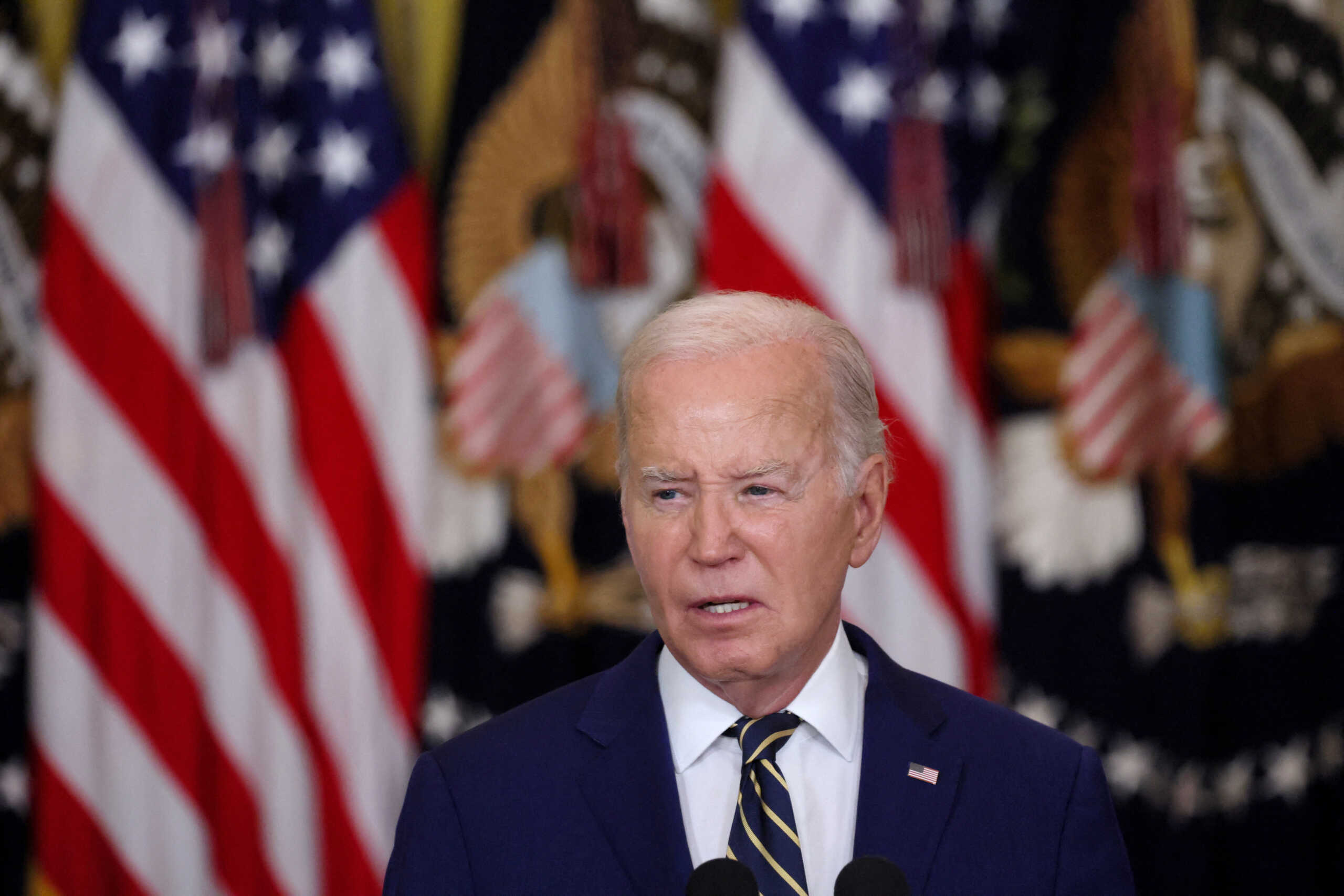 U.S. President Joe Biden announces an executive order on enforcement at the U.S.-Mexico border during remarks from the East Room of the White House in Washington, U.S., June 4, 2024. REUTERS
