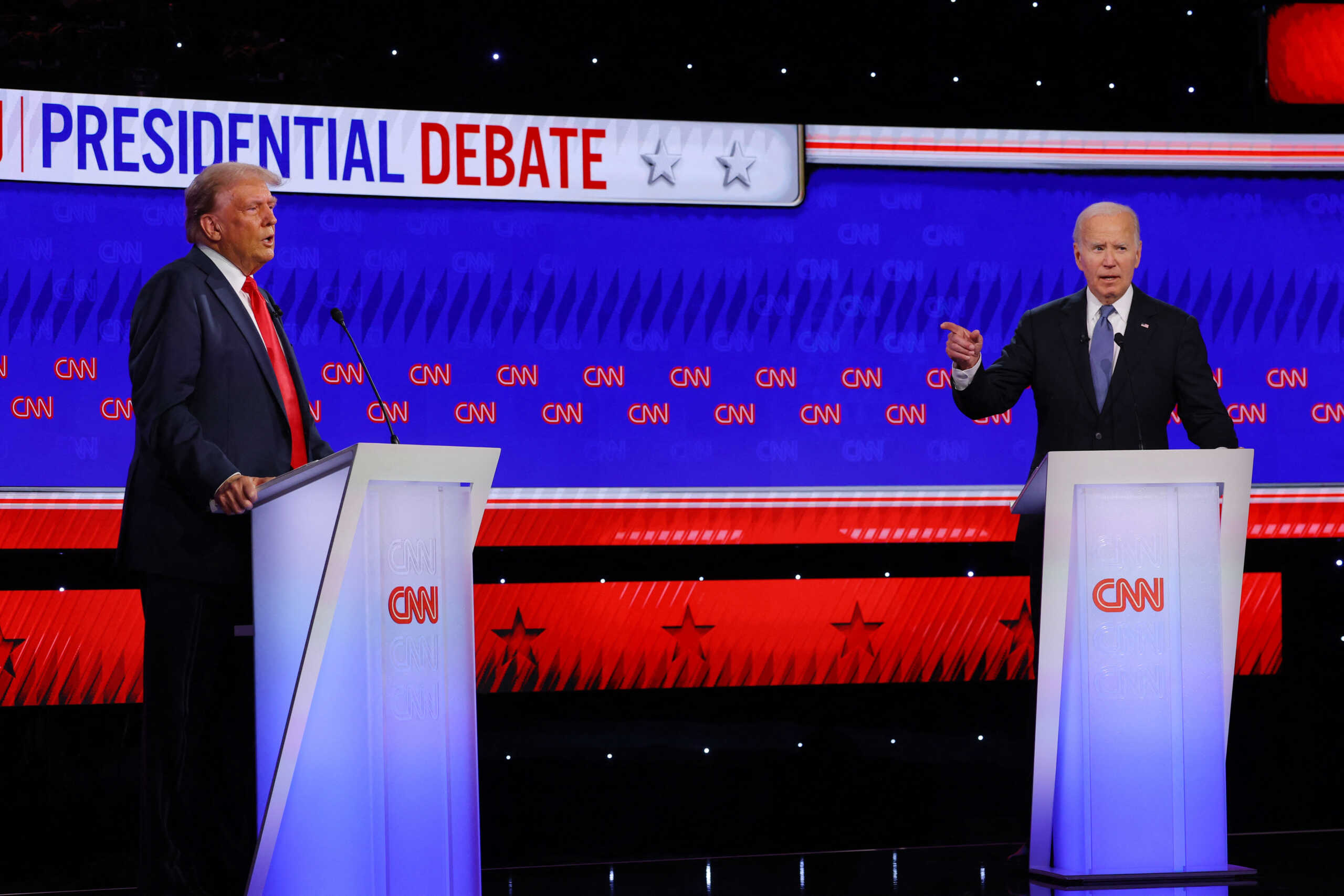 Democrat candidate, U.S. President Joe Biden, and Republican candidate, former U.S. President Donald Trump, attend a presidential debate in Atlanta, Georgia, U.S., June 27, 2024. REUTERS