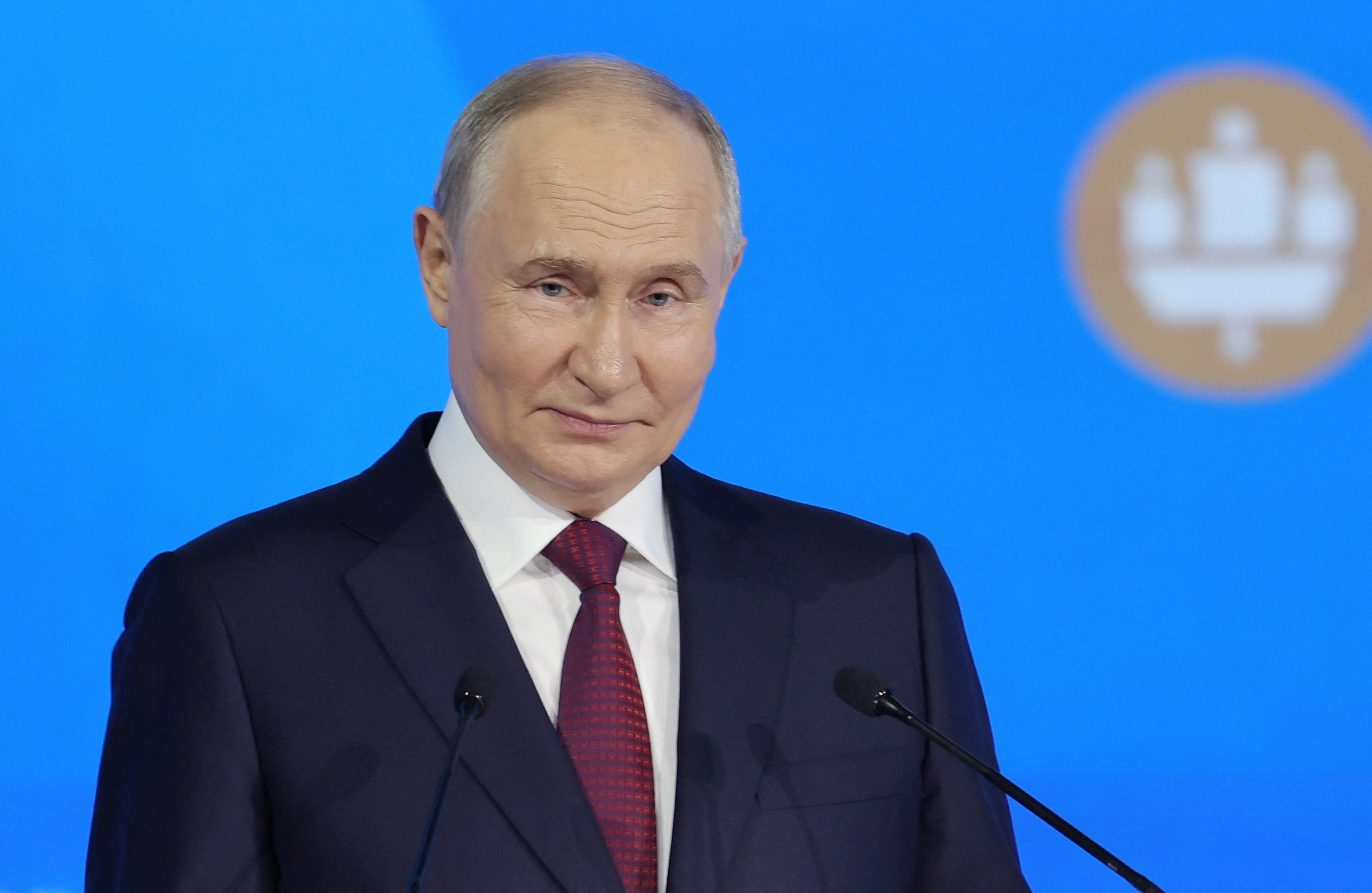 Russian President Vladimir Putin delivers a speech at a plenary session of the St. Petersburg International Economic Forum (SPIEF) in Saint Petersburg, Russia June 7, 2024. REUTERS