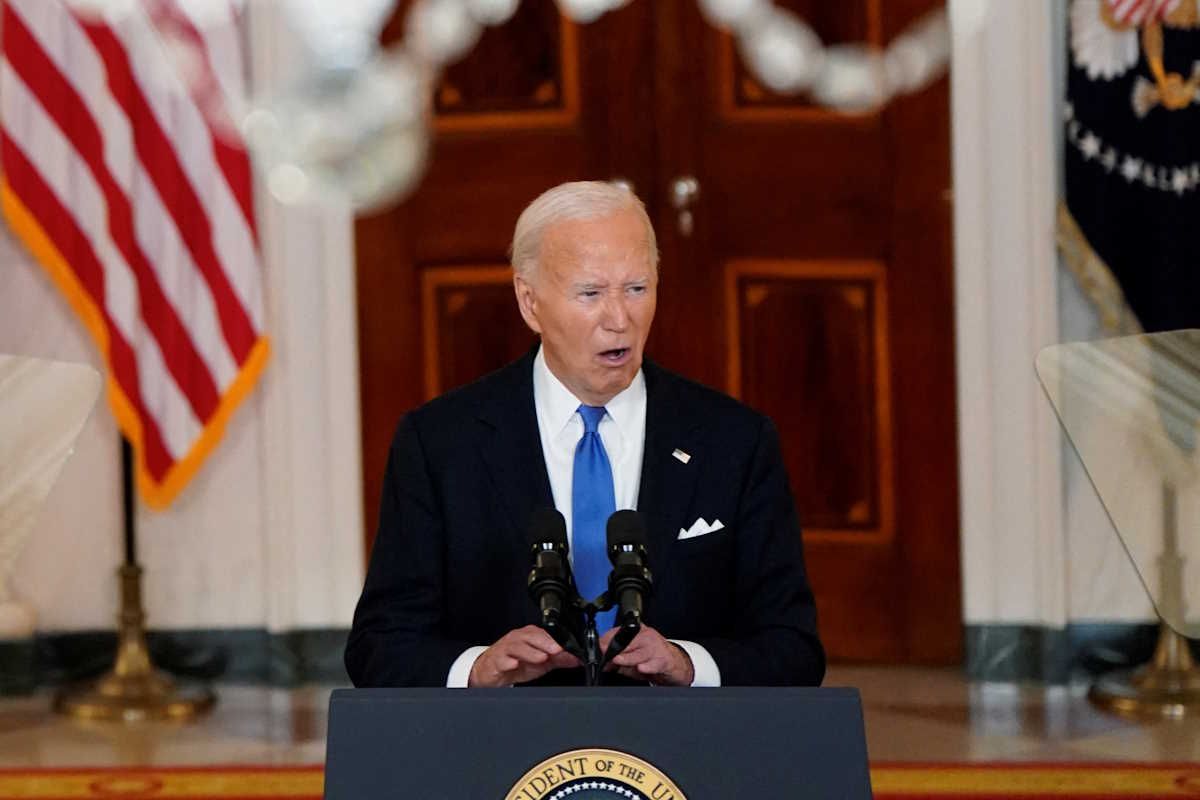 U.S. President Joe Biden delivers remarks after the U.S. Supreme Court ruled on former U.S. President and Republican presidential candidate Donald Trump's bid for immunity from federal prosecution for 2020 election subversion, at the White House in Washington, U.S., July 1, 2024. REUTERS