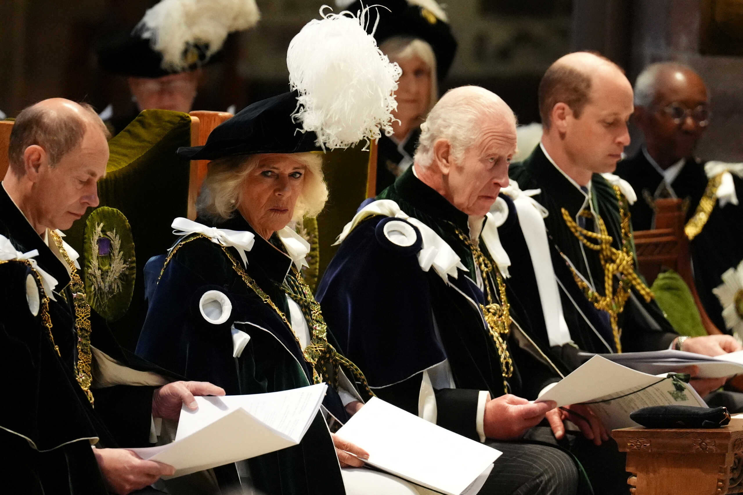 Prince Edward, The Duke of Edinburgh, Queen Camilla, King Charles and Prince William, the Prince of Wales, known as the Duke of Rothesay when in Scotland, attend the Order of the Thistle Service at St Giles' Cathedral in Edinburgh, Scotland, Britain, July 3, 2024. Andrew Milligan