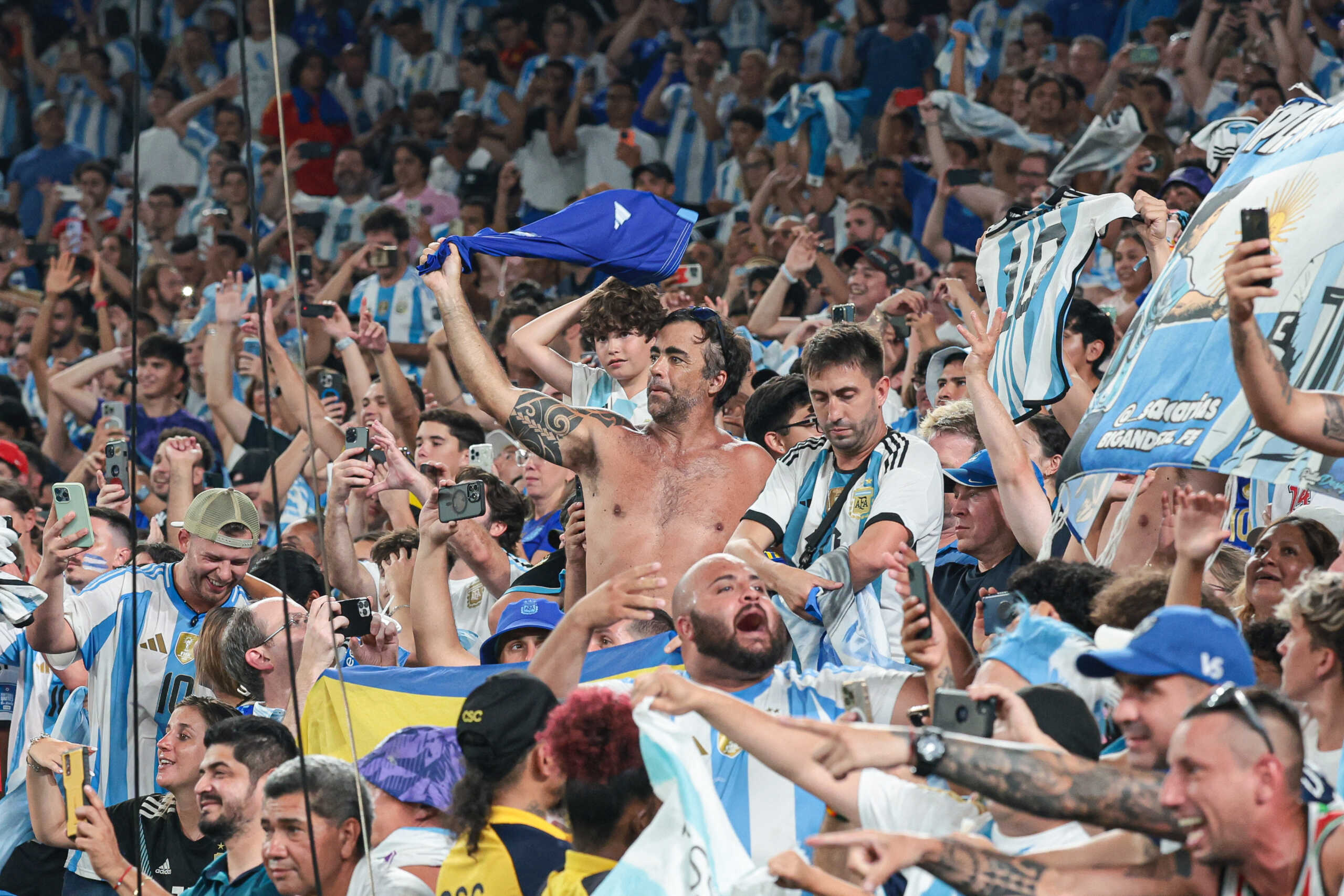 Jul 9, 2024; East Rutherford, NJ, USA; Fans cheer during the second half of the match between Argentina and Canada at Metlife Stadium. Mandatory Credit: Vincent Carchietta-USA TODAY Sports