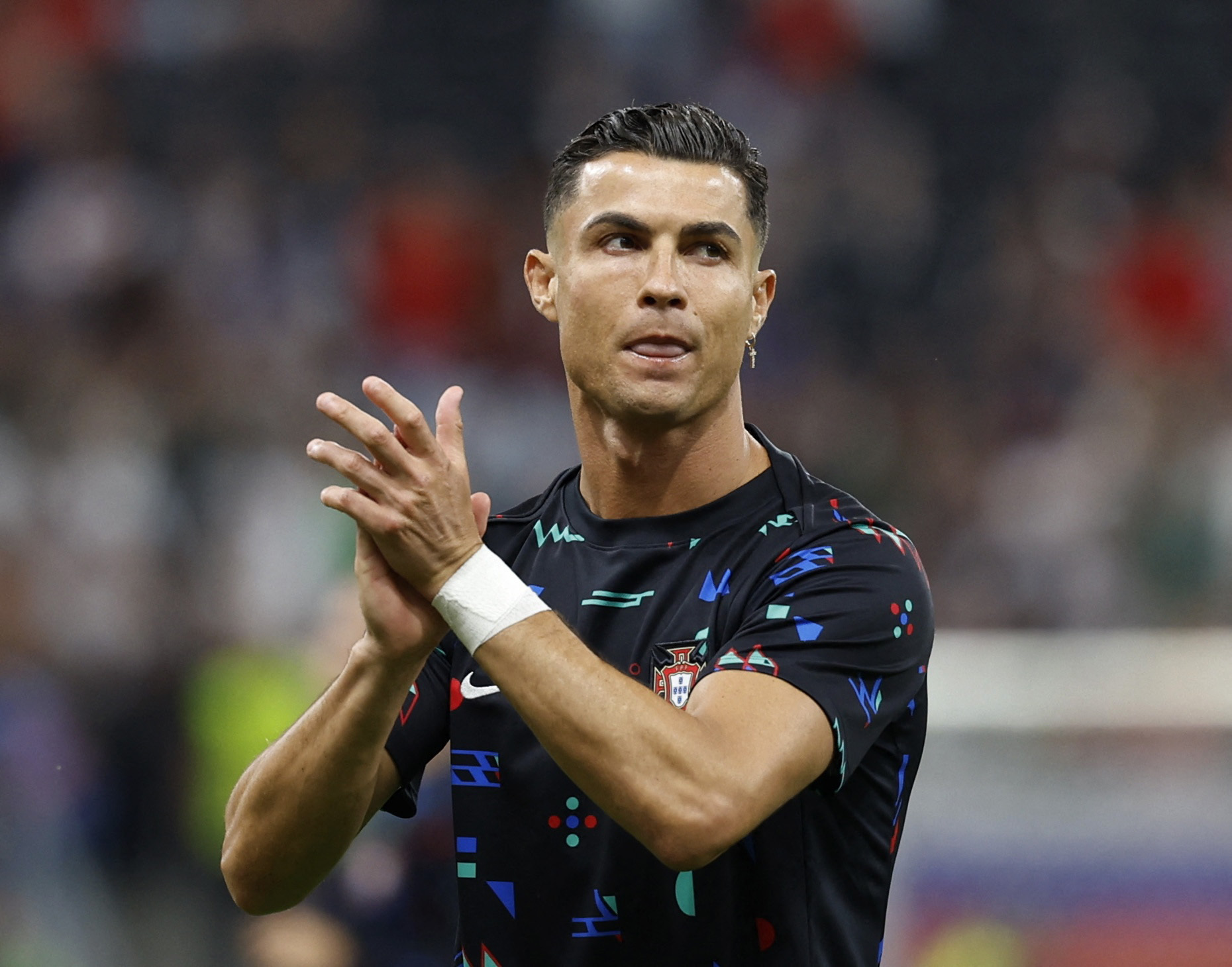 Soccer Football - Euro 2024 - Round of 16 - Portugal v Slovenia - Frankfurt Arena, Frankfurt, Germany - July 1, 2024  Portugal's Cristiano Ronaldo during the warm up before the match REUTERS