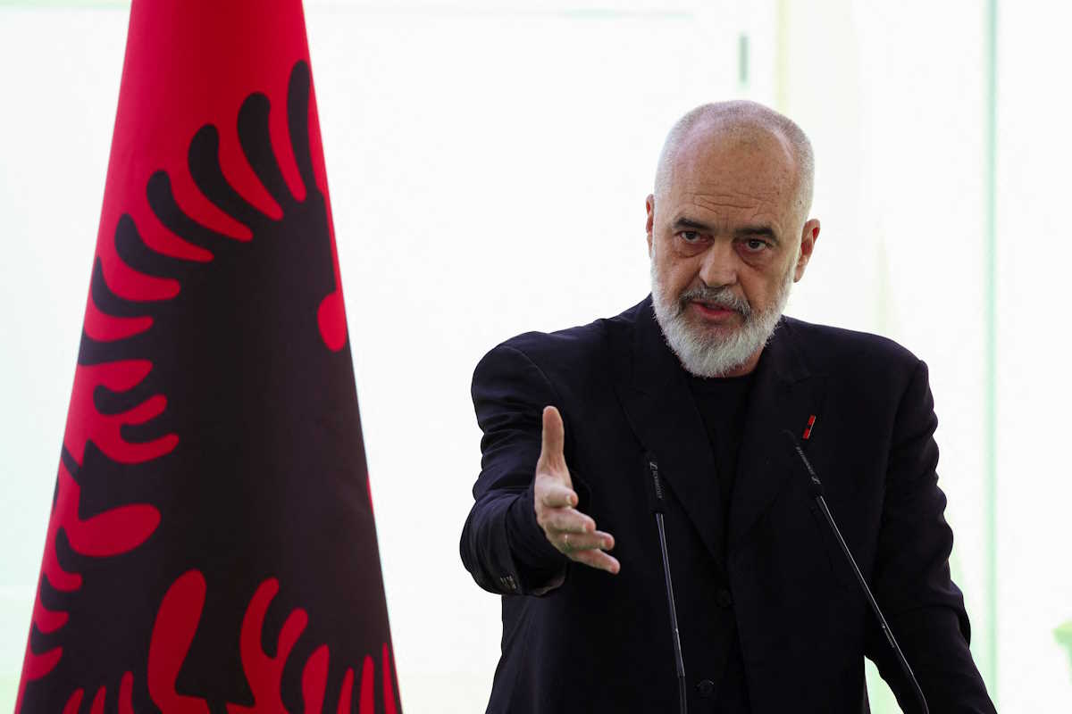 Albania's Prime Minister Edi Rama gestures, as he visits the construction site of the migrant processing centre in Shengjin, Albania June 5, 2024. REUTERS