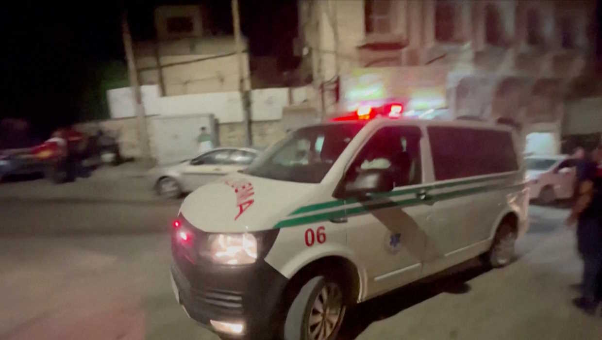 An ambulance arrives at Tulkarm hospital following an Israeli strike on the West Bank's Nur Shams refugee camp, in the Israeli-occupied West Bank, July 2, 2024 in this screen grab from a video. Video obtained by REUTERS  THIS IMAGE HAS BEEN SUPPLIED BY A THIRD PARTY