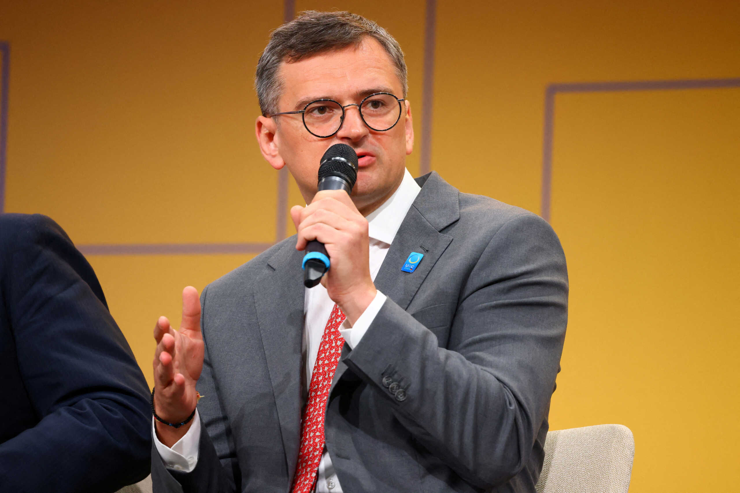 FILE PHOTO: Ukrainian Foreign Minister Dmytro Kuleba speaks during the Ukraine Recovery Conference in Berlin, Germany, June 11, 2024. REUTERS