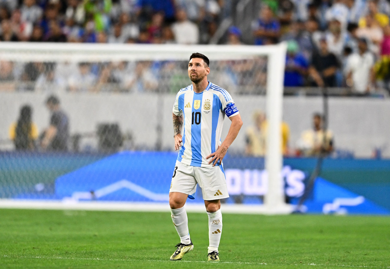 Jul 4, 2024; Houston, TX, USA; Argentina's striker Lionel Messi (10) looks on during the second half against Ecuador at NRG Stadium. Mandatory Credit: Maria Lysaker-USA TODAY Sports