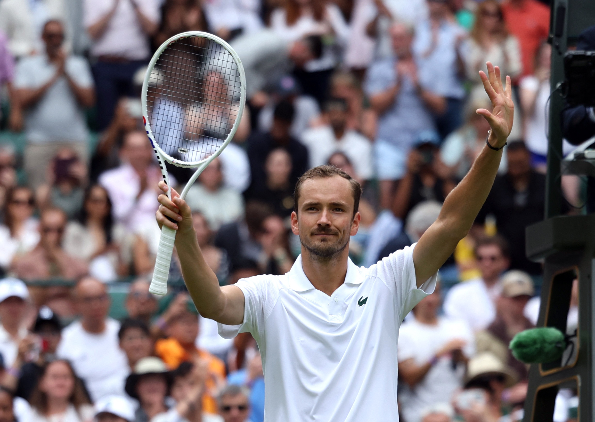 Tennis - Wimbledon - All England Lawn Tennis and Croquet Club, London, Britain - July 1, 2024 Russia's Daniil Medvedev celebrates winning his first round match against Aleksandar Kovacevic of the U.S. REUTERS