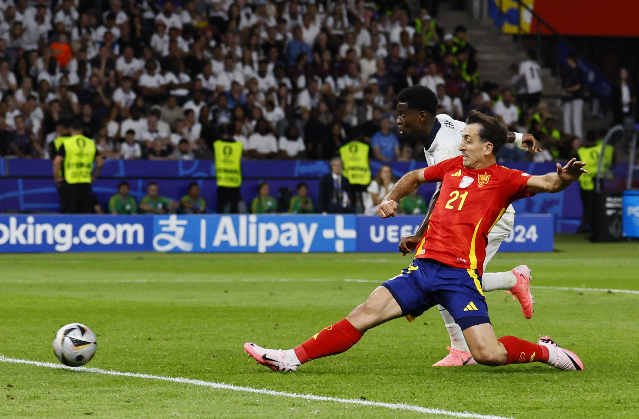 Soccer Football - Euro 2024 - Final - Spain v England - Berlin Olympiastadion, Berlin, Germany - July 14, 2024 Spain's Mikel Oyarzabal scores their second goal REUTERS
