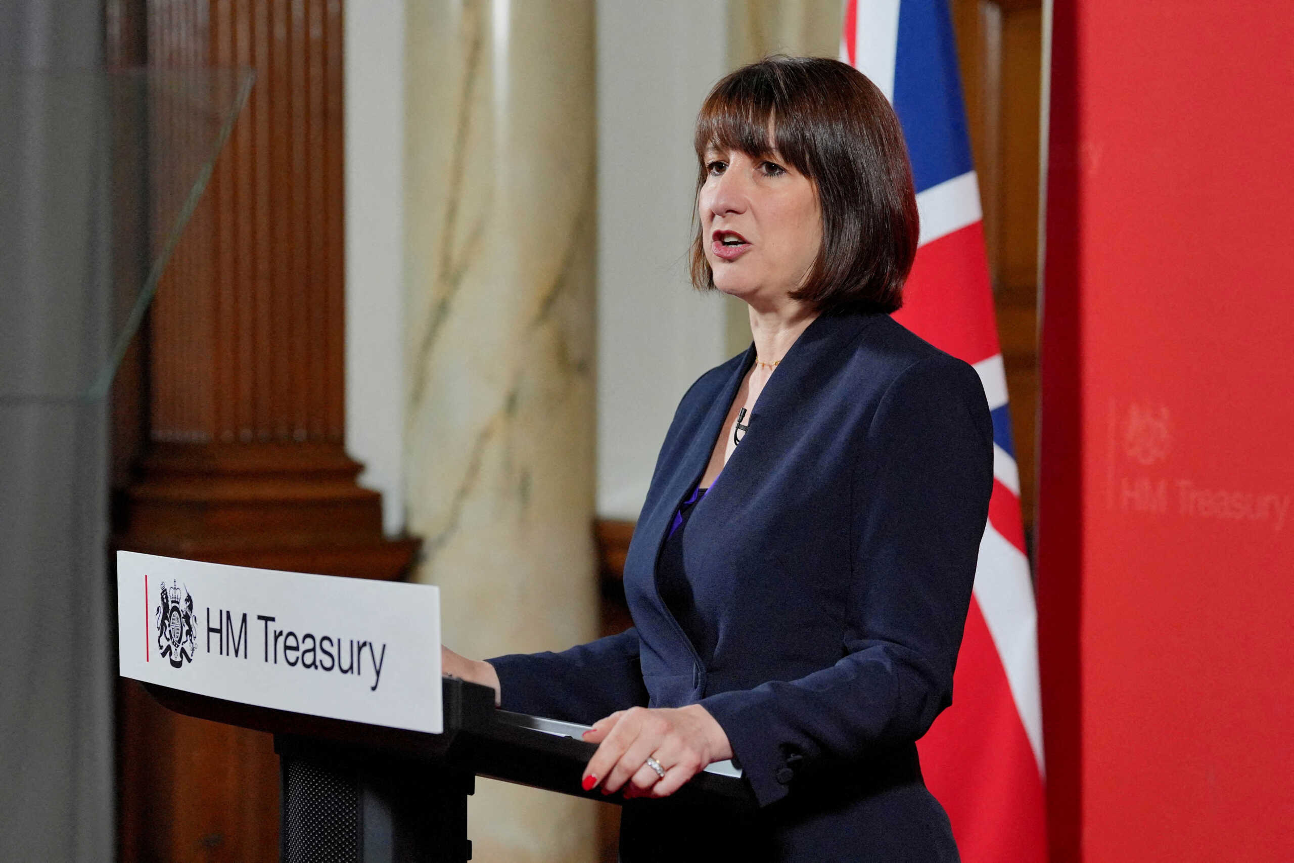 FILE PHOTO: Chancellor of the Exchequer Rachel Reeves gives a speech at the Treasury in London, Britain, to an audience of leading business figures and senior stakeholders, announcing the first steps the new Government will be taking to deliver economic growth. Picture date: Monday, July 8, 2024. Jonathan Brady