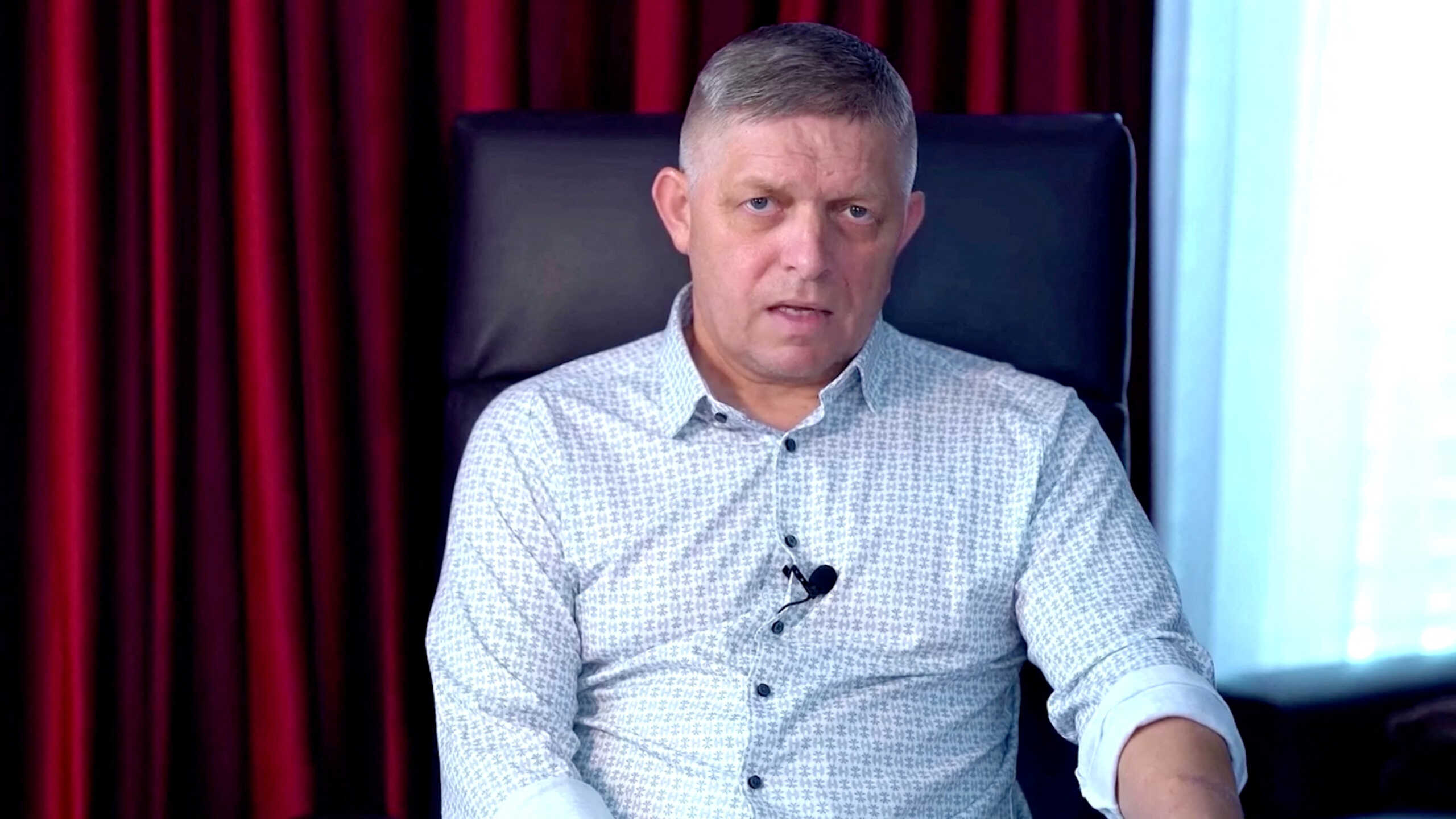 FILE PHOTO: Slovak Prime Minister Robert Fico addresses the nation for the first time after the shooting, before the EU Parliamentary Election, in Bratislava, Slovakia, in this screengrab taken from a social media video released on June 5, 2024. Robert Fico via Facebook