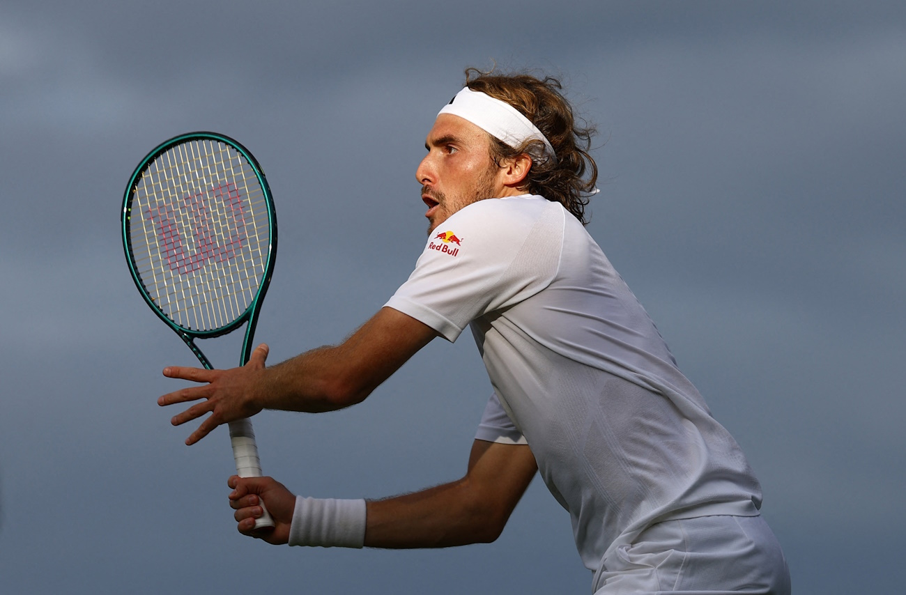 Tennis - Wimbledon - All England Lawn Tennis and Croquet Club, London, Britain - July 2, 2024 Greece's Stefanos Tsitsipas in action during his first round match against Japan's Taro Daniel REUTERS