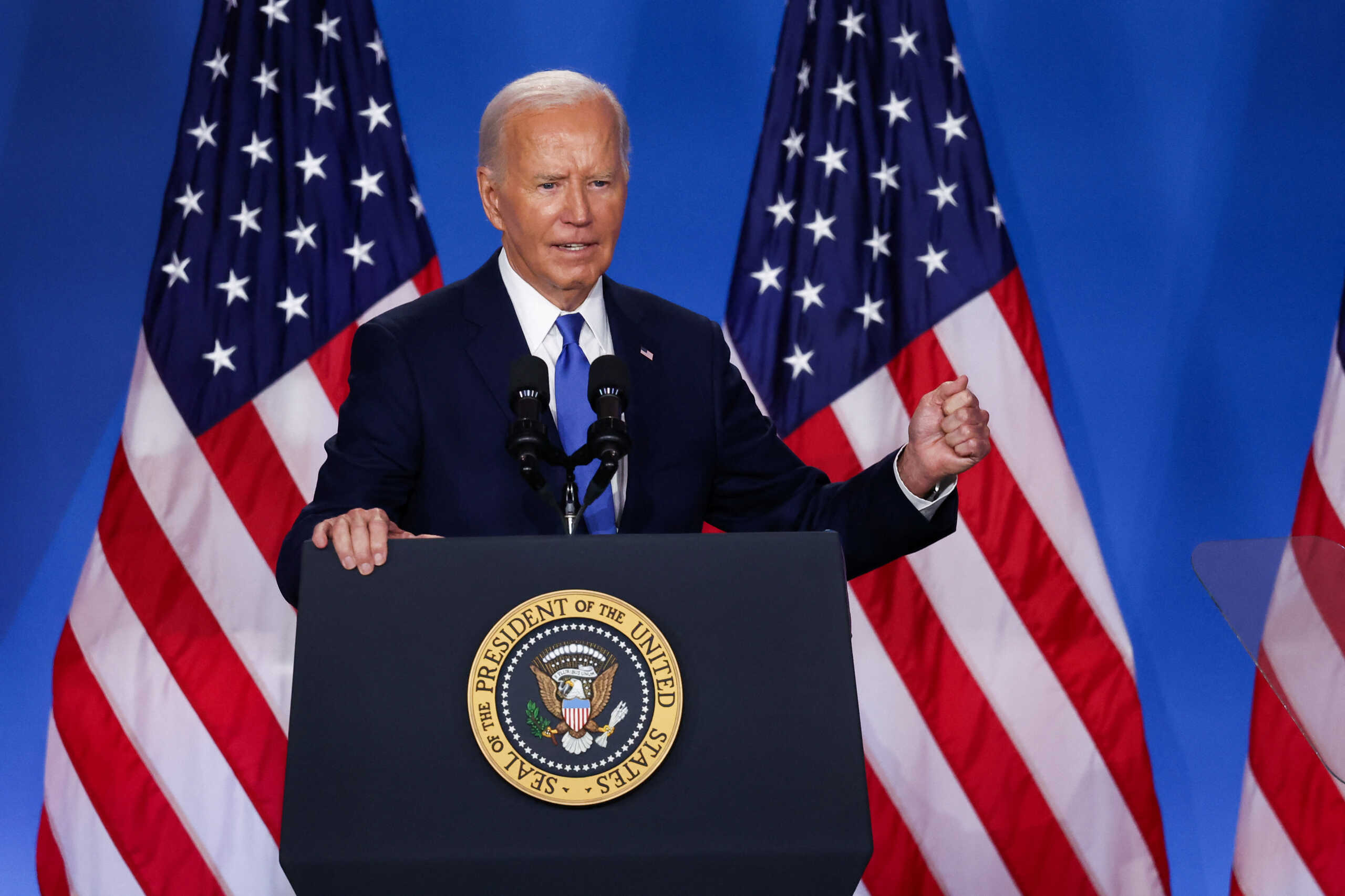 U.S. President Joe Biden speaks at a press conference during NATO's 75th anniversary summit, in Washington, U.S., July 11, 2024. REUTERS