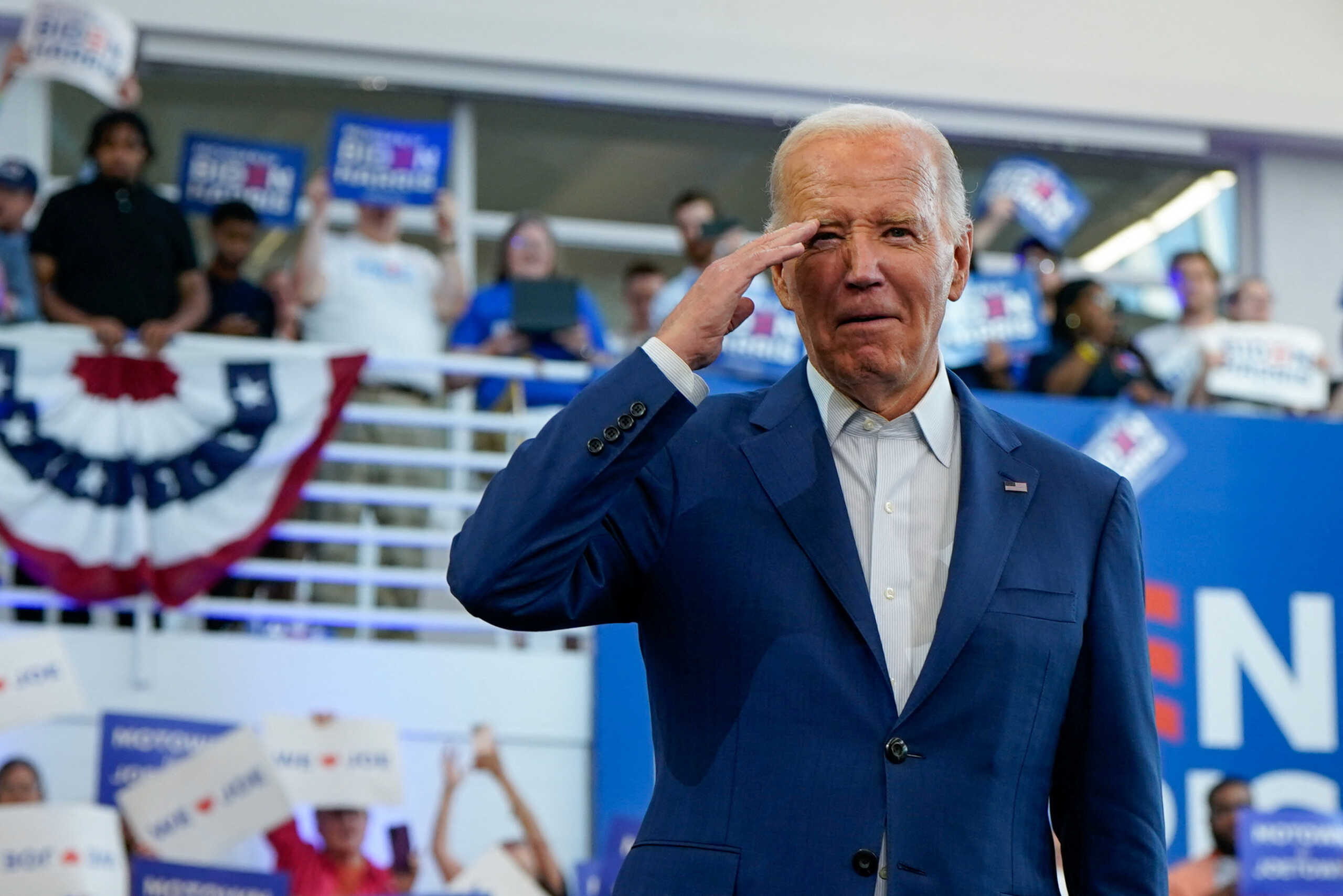 U.S. President Joe Biden gestures as he attends a campaign event at Renaissance High School in Detroit, Michigan, U.S., July 12, 2024. Reuters