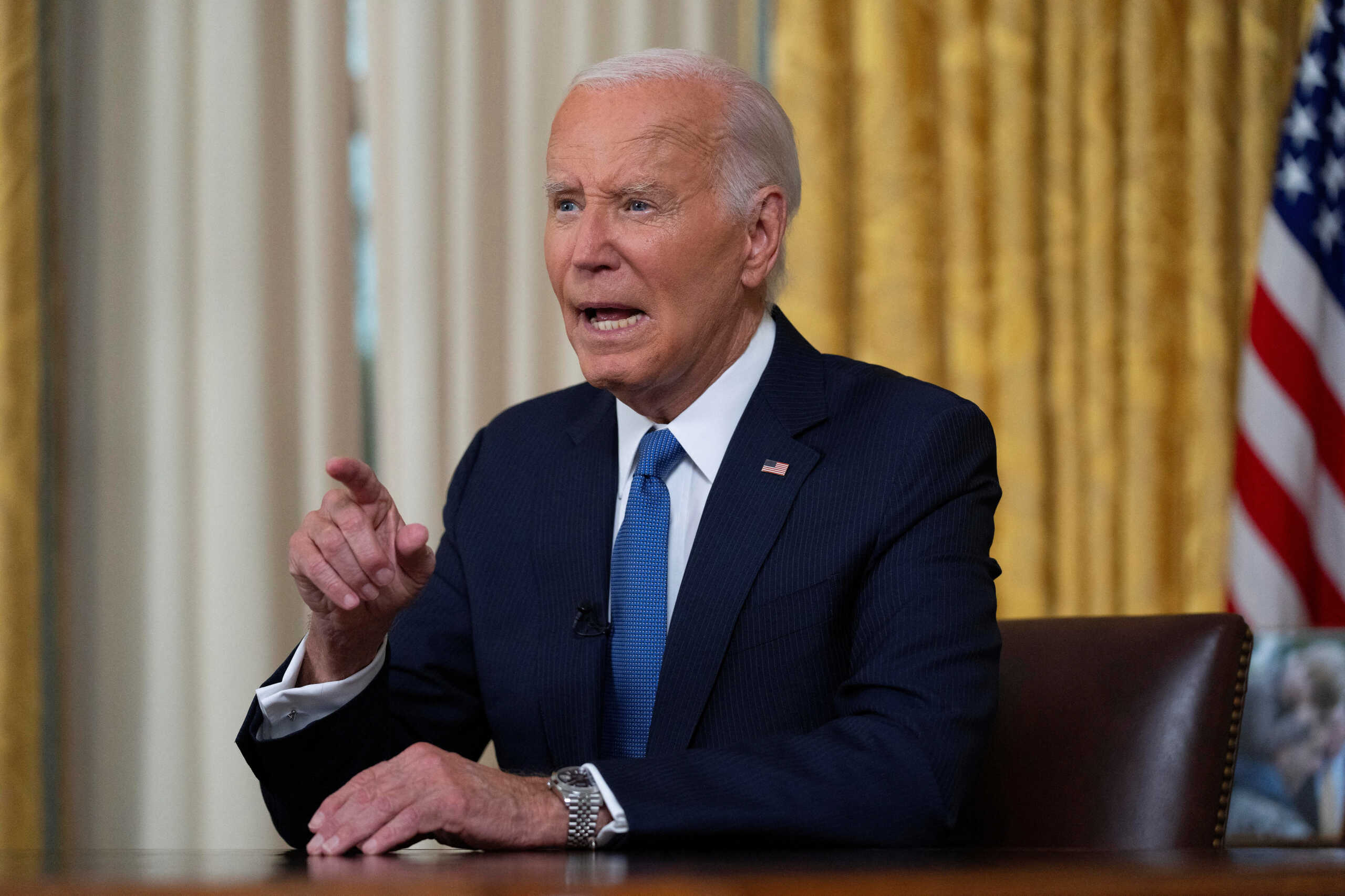 U.S. President Joe Biden addresses the nation from the Oval Office of the White House in Washington, Wednesday, July 24, 2024, about his decision to drop his Democratic reelection bid.     Evan Vucci