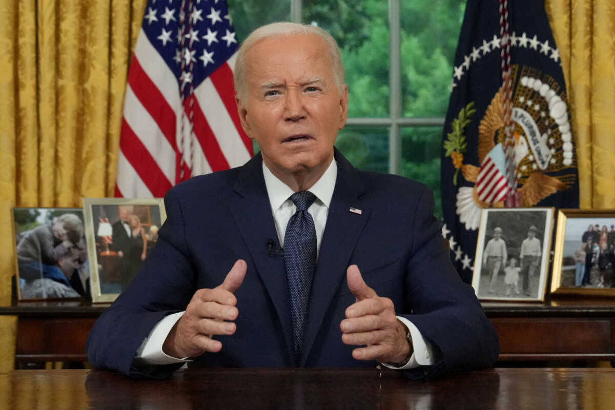 U.S. President Joe Biden delivers an address to the nation from the Oval Office of the White House in Washington, DC on July 14, 2024.    Erin Schaff