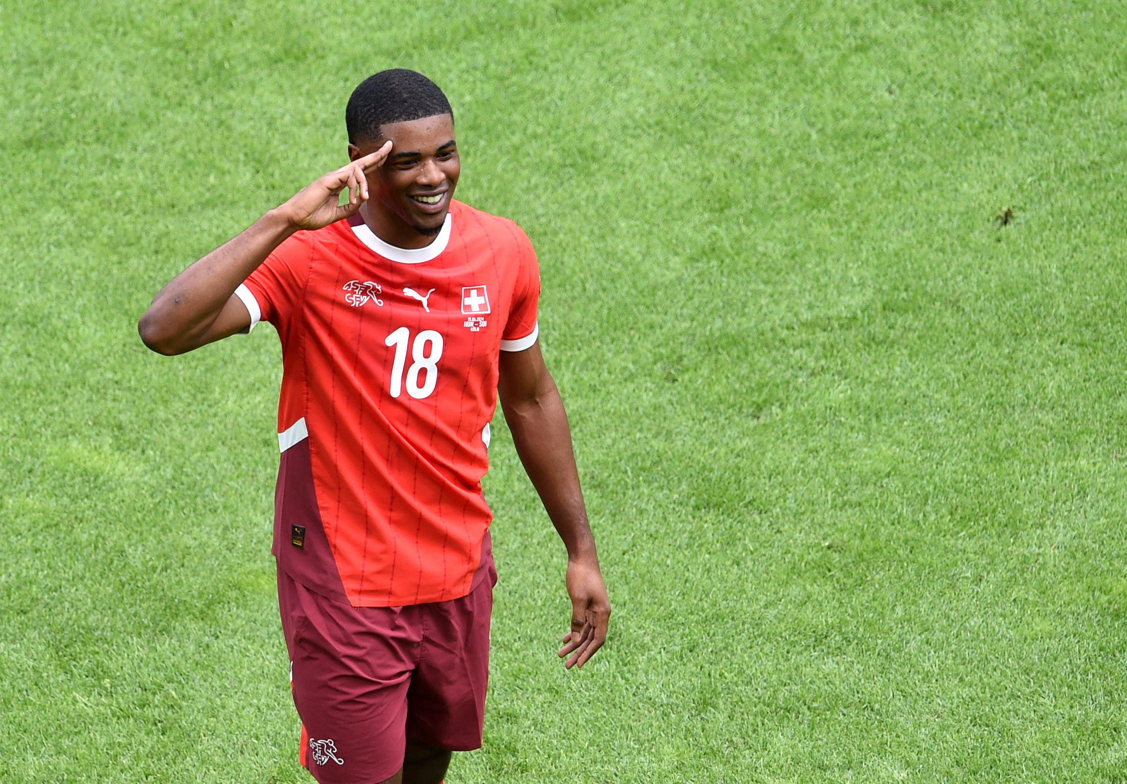 Soccer Football - Euro 2024 - Group A - Hungary v Switzerland - Cologne Stadium, Cologne, Germany - June 15, 2024 Switzerland's Kwadwo Duah celebrates scoring their first goal REUTERS