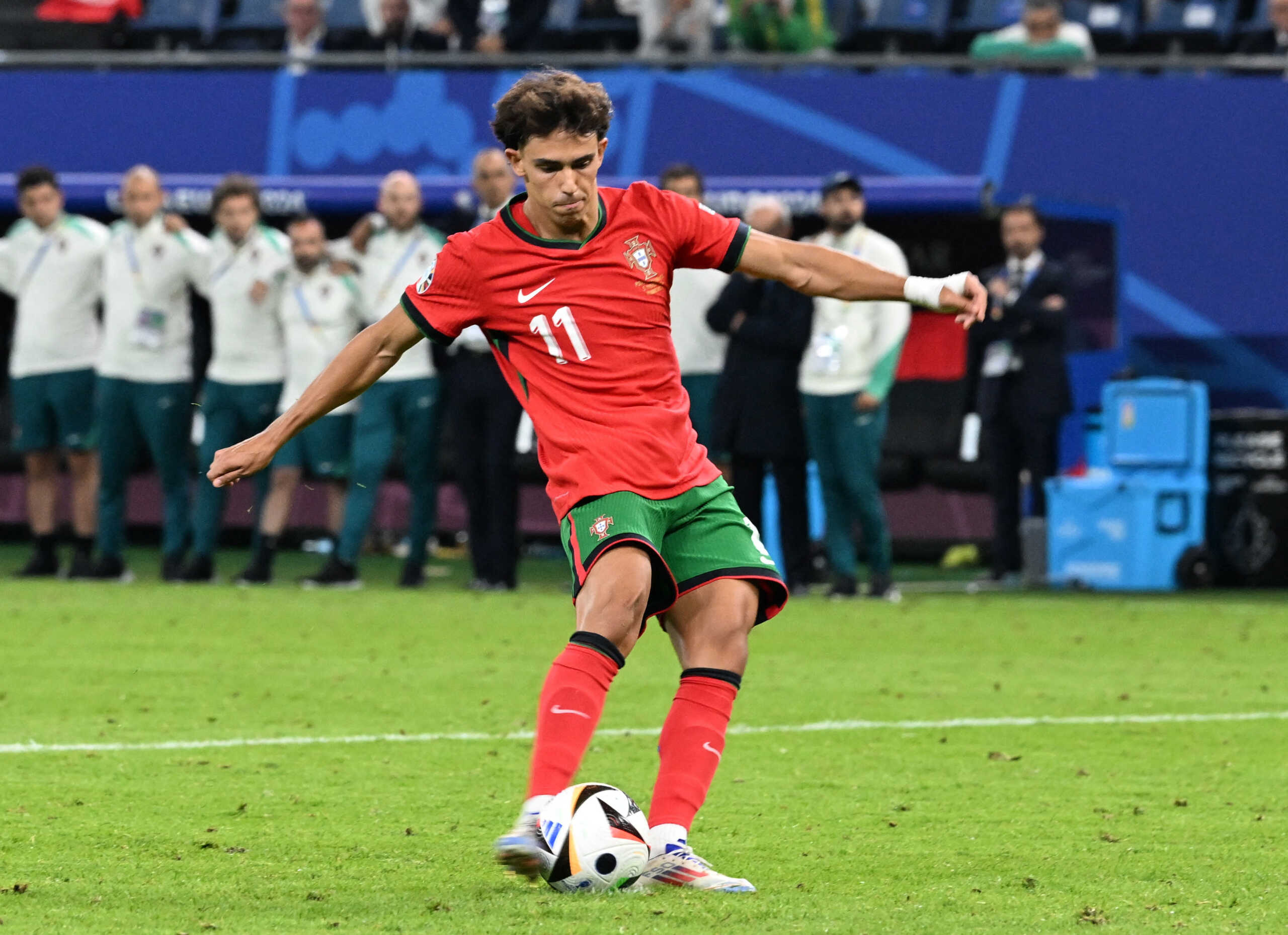 Soccer Football - Euro 2024 - Quarter Final - Portugal v France - Hamburg Volksparkstadion, Hamburg, Germany - July 5, 2024 Portugal's Joao Felix misses a penalty during the shoot-out REUTERS