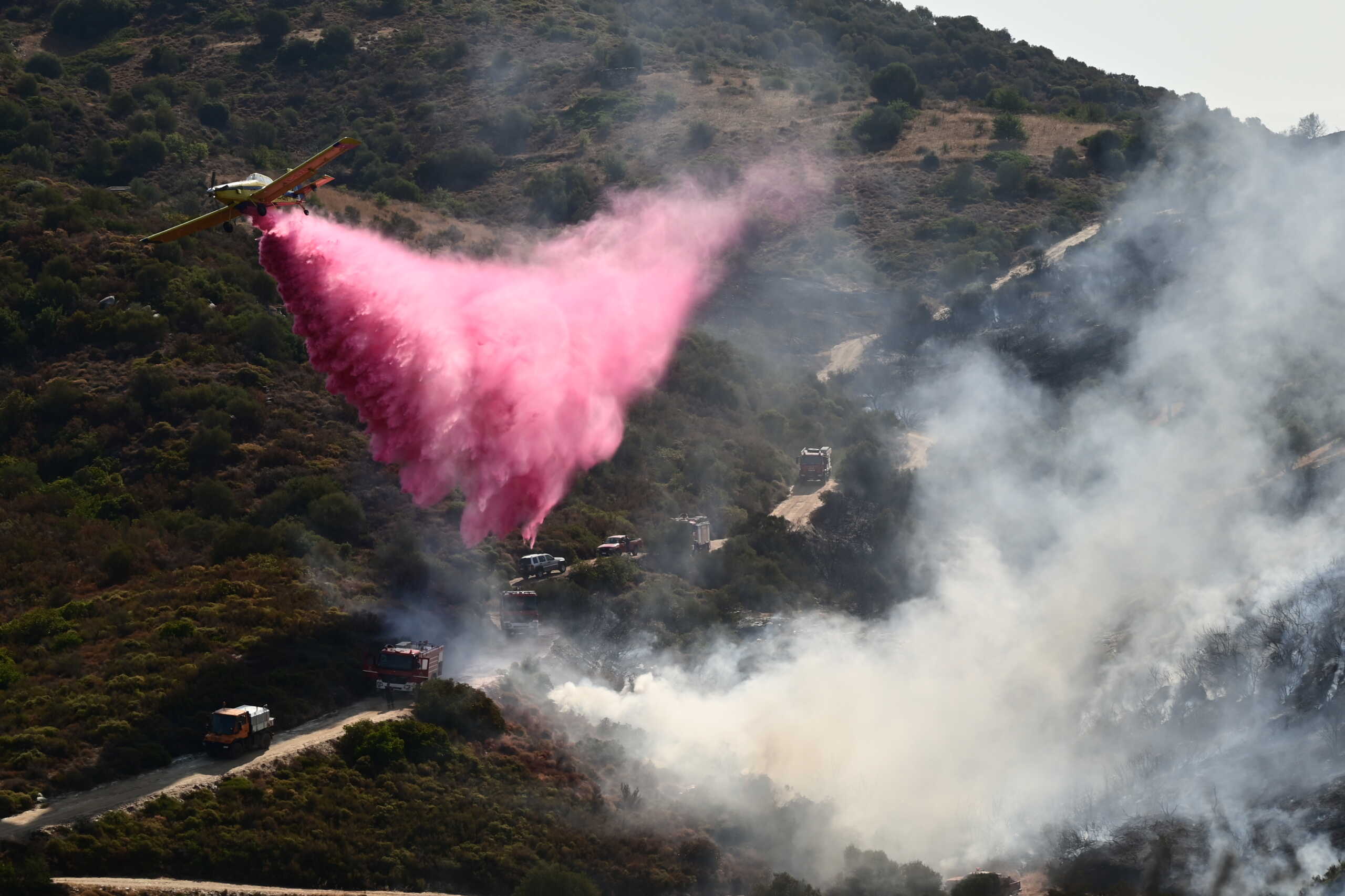 Για 2η ημέρα συνεχίζεται η μάχη με τις φλόγες, στο μεγάλο πύρινο μέτωπο της Εύβοιας, που ξέσπασε εχθές το μεσημέρι στην περιοχή ανάμεσα στα χωριά Πετριά και Κριεζά, Τρίτη 20 Ιουλίου 2024 (ΜΙΧΑΛΗΣ ΚΑΡΑΓΙΑΝΝΗΣ