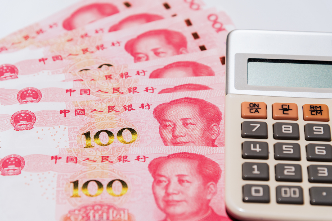 RMB banknotes and calculator