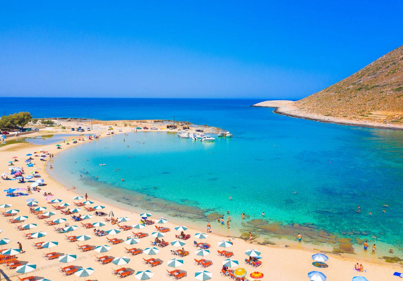 Amazing sandy beach of Stavros in a scenic lagoon, Chania, Crete, Greece.