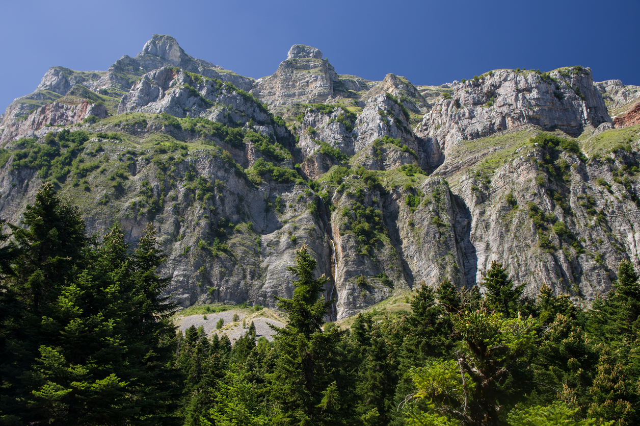 Tzoumerka national park mountains and a waterfall Kefalovriso - higherst waterfall in Greece with 350m. summer