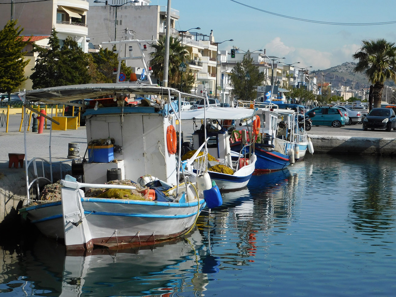 Fishing boats at the pier of Salamina island, Greece