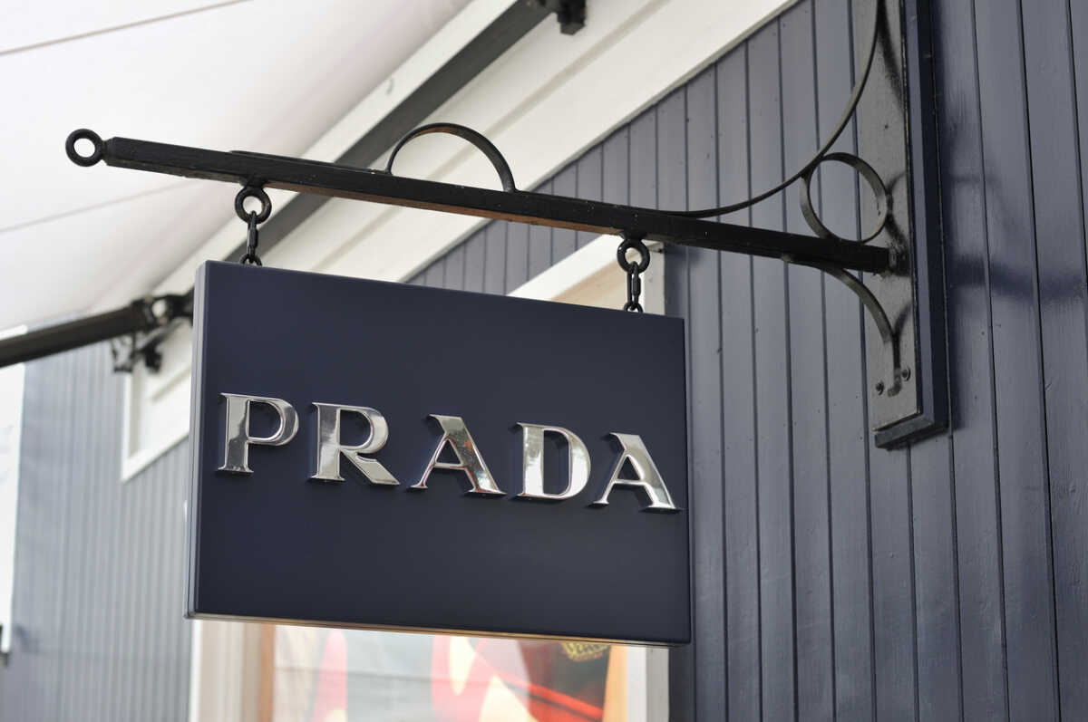 Bicester, Oxfordshire, United Kingdom - November 19, 2011: Fashion brand Prada sign in Bicester Village outlet shopping centre.