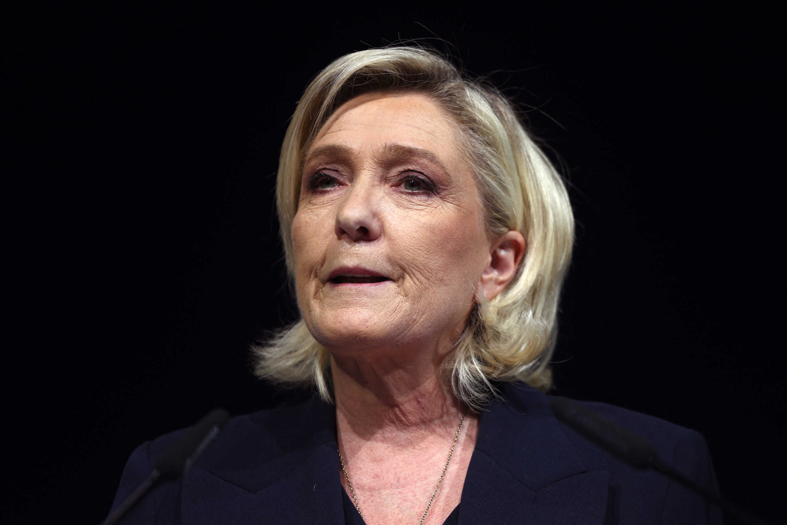 Marine Le Pen, French far-right leader and far-right Rassemblement National (National Rally - RN) party candidate, deliver a speech after partial results in the first round of the early French parliamentary elections in Henin-Beaumont, France, June 30, 2024. REUTERS