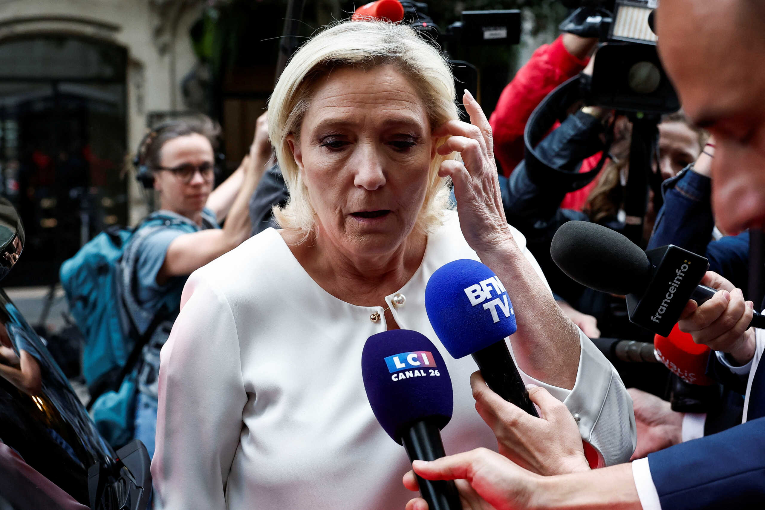 Marine Le Pen, member of parliament and French far-right National Rally (Rassemblement National - RN) party leader, arrives at the RN party headquarters in Paris, France, July 1, 2024. REUTERS