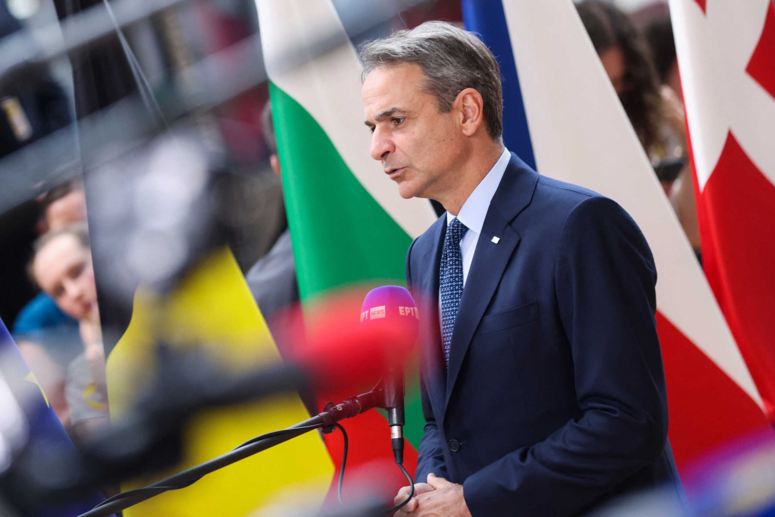 Greece's Prime Minister Kyriakos Mitsotakis speaks to the media, as he attends a European Union leaders' summit in Brussels, Belgium, June 27, 2024. REUTERS