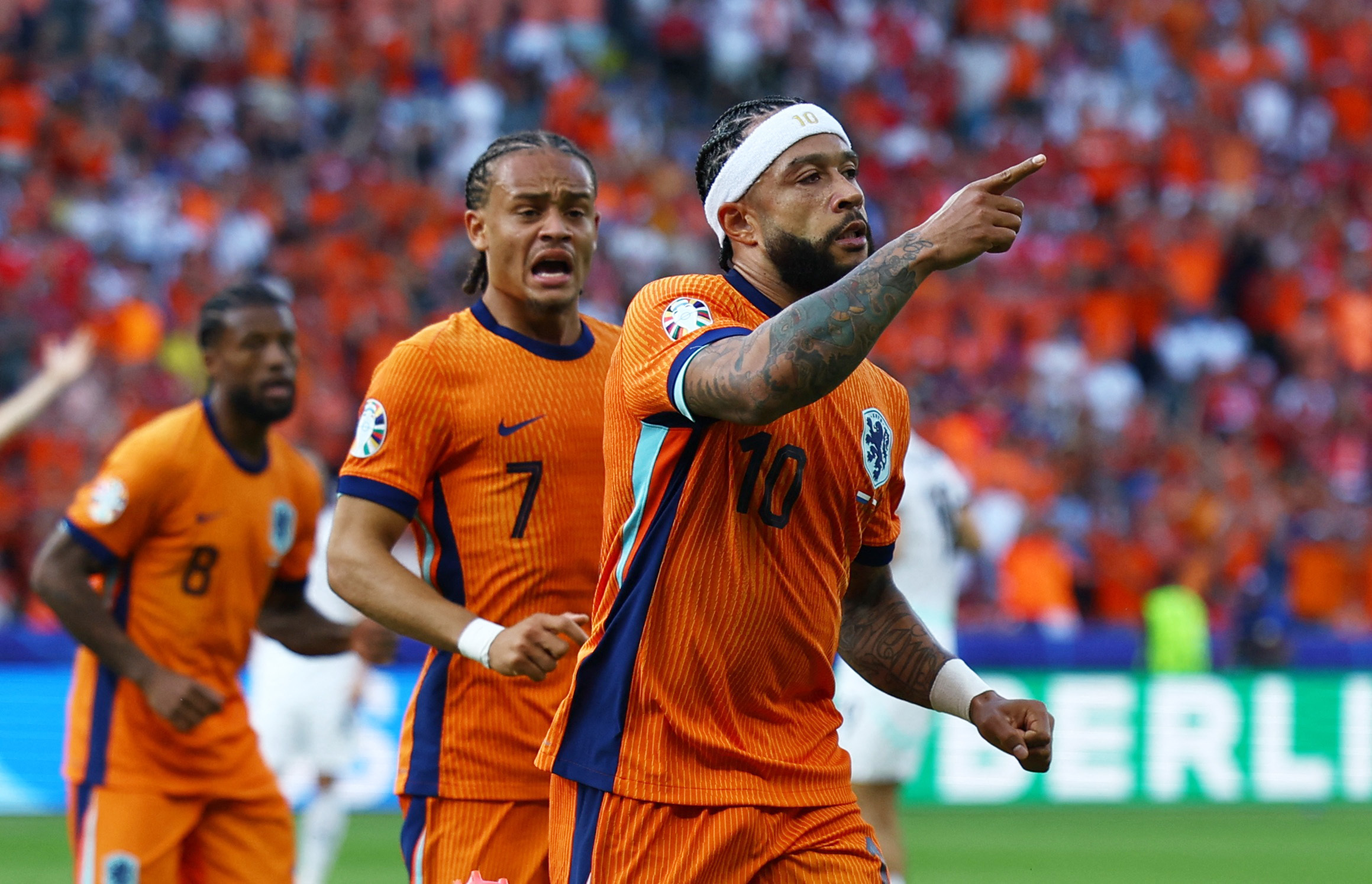Soccer Football - Euro 2024 - Group D - Netherlands v Austria - Berlin Olympiastadion, Berlin, Germany - June 25, 2024 Netherlands' Memphis Depay celebrates scoring their second goal REUTERS