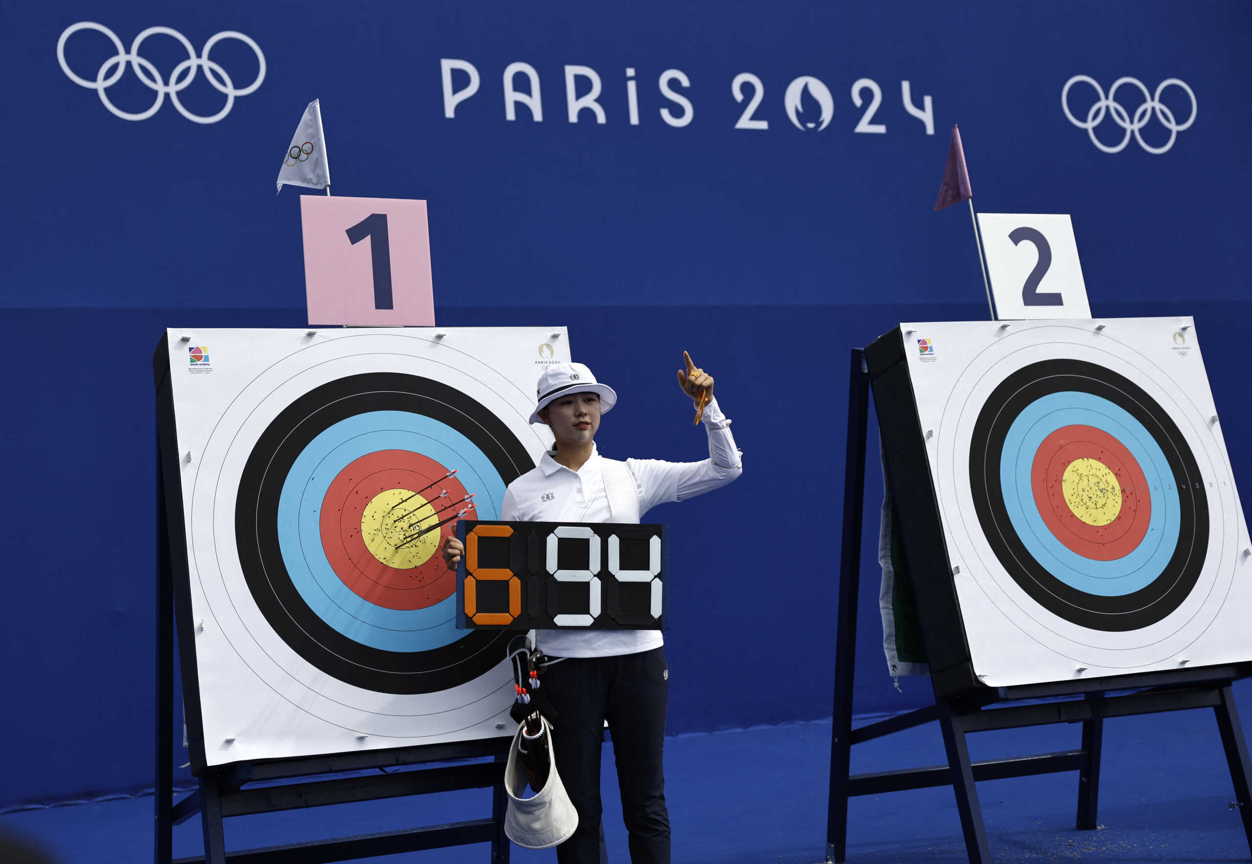 Paris 2024 Olympics - Archery - Women's Individual Ranking Round - Invalides, Paris, France - July 25, 2024. Sihyeon Lim of South Korea reacts. REUTERS