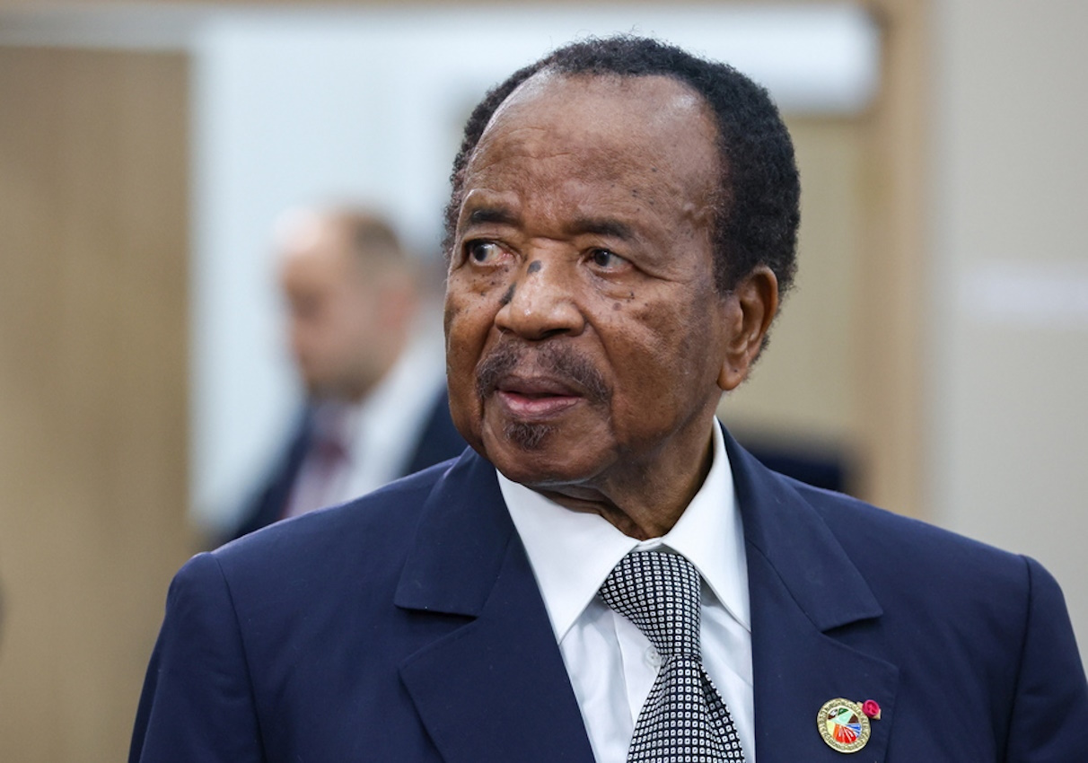 epa10774383 A handout photo made available by TASS Host Photo Agency shows Cameroonian President Paul Biya meeting with Russia's President Vladimir Putin, during the Second Summit 'Russia-Africa' Economic and Humanitarian Forum in St.Petersburg, Russia, 28 July 2023. The Second Summit Economic and Humanitarian Forum 'Russia-Africa' takes place from 27 to 28 July at the Expoforum congress-exhibition center in St.Petersburg.  EPA