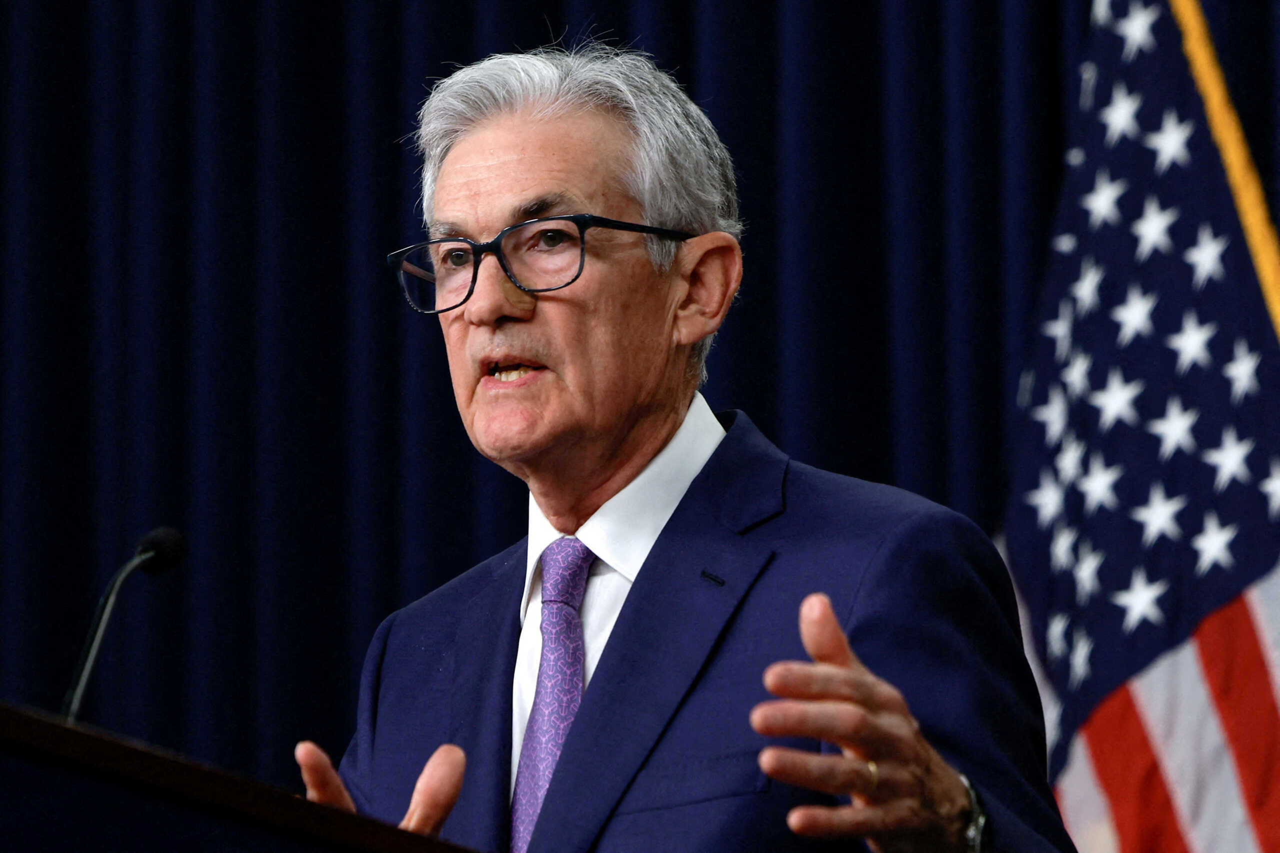FILE PHOTO: U.S. Federal Reserve Chair Jerome Powell delivers remarks during a press conference following the announcement that the Federal Reserve left interest rates unchanged, in Washington, U.S., June 12, 2024. REUTERS