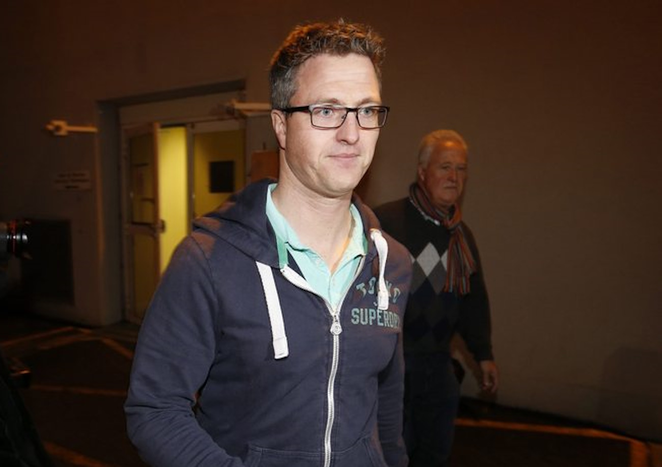epa04006365 Ralf Schumacher (C), brother of retired Formula One racing driver Michael Schumacher, and his father Rolf Schumacher (R), leave the 'Centre Hospitalier Universitaire' (CHU) hospital in Grenoble, near the French Alps, France, 02 January 2014. Formula One legend Michael Schumacher is in stable but still critical condition after head injuries sustained in a skiing accident, his manager Sabine Kehm said 01 January.  EPA