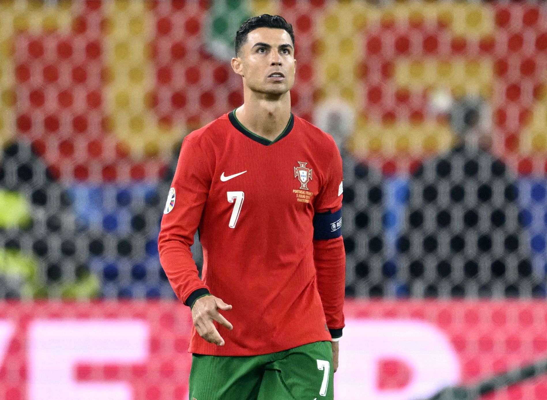 Soccer Football - Euro 2024 - Quarter Final - Portugal v France - Hamburg Volksparkstadion, Hamburg, Germany - July 5, 2024 Portugal's Cristiano Ronaldo after taking a penalty during the penalty shootout REUTERS